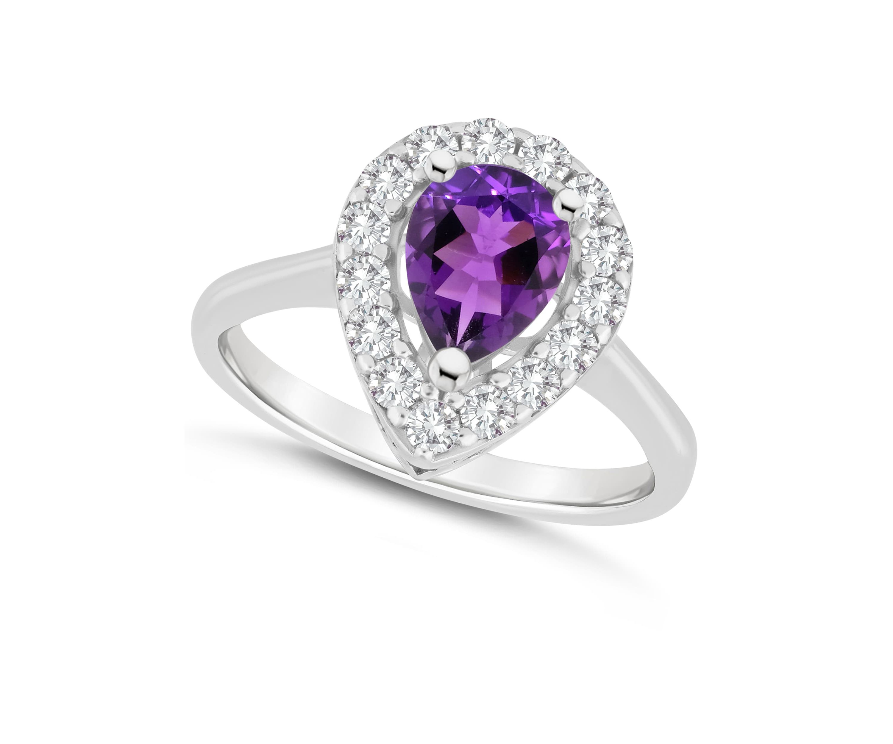 Sterling Silver 8x5mm Pear Shape Amethyst And White Topaz Halo Ring