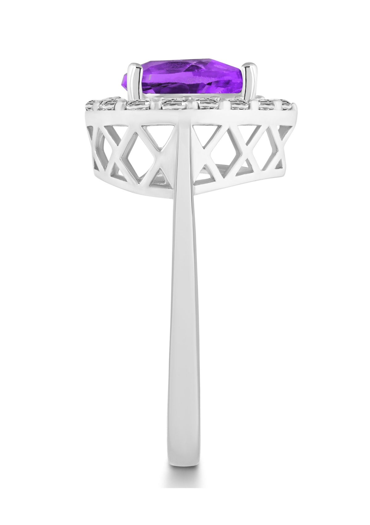 Sterling Silver 8x5mm Pear Shape Amethyst And White Topaz Halo Ring