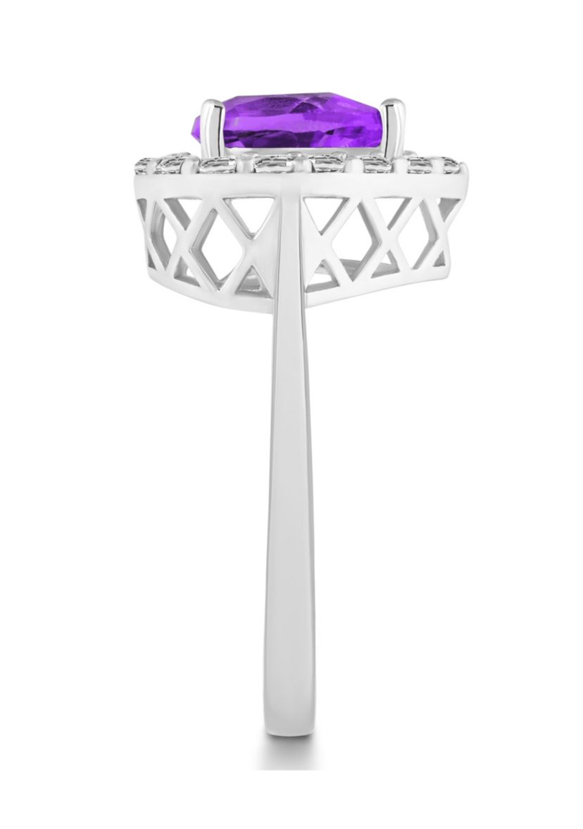 Sterling Silver 8x5mm Pear Shape Amethyst And White Topaz Halo Ring