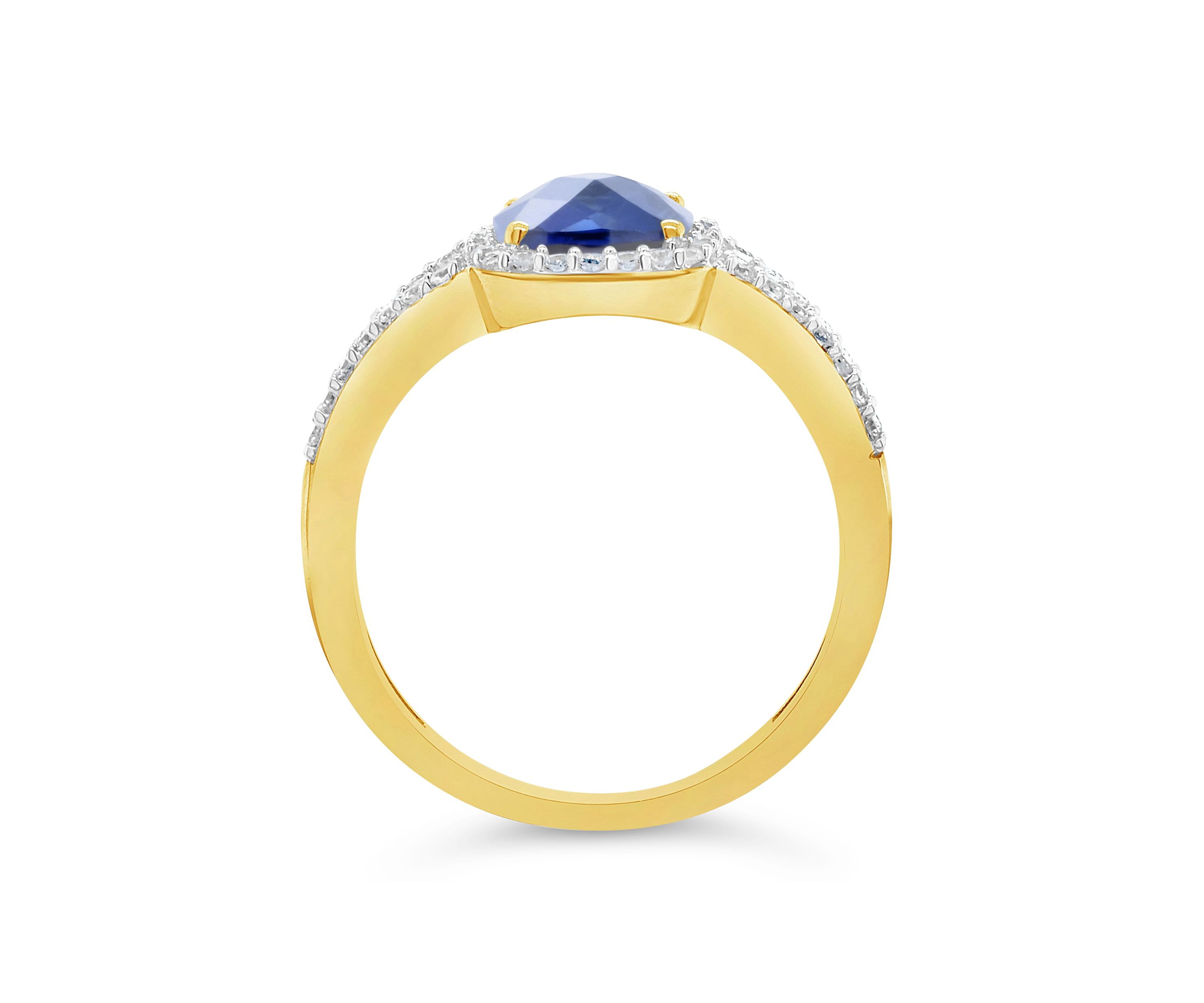 Lab Created 10K Yellow Gold 7mm Cushion Created Sapphire And Created White Sapphire Halo Ring