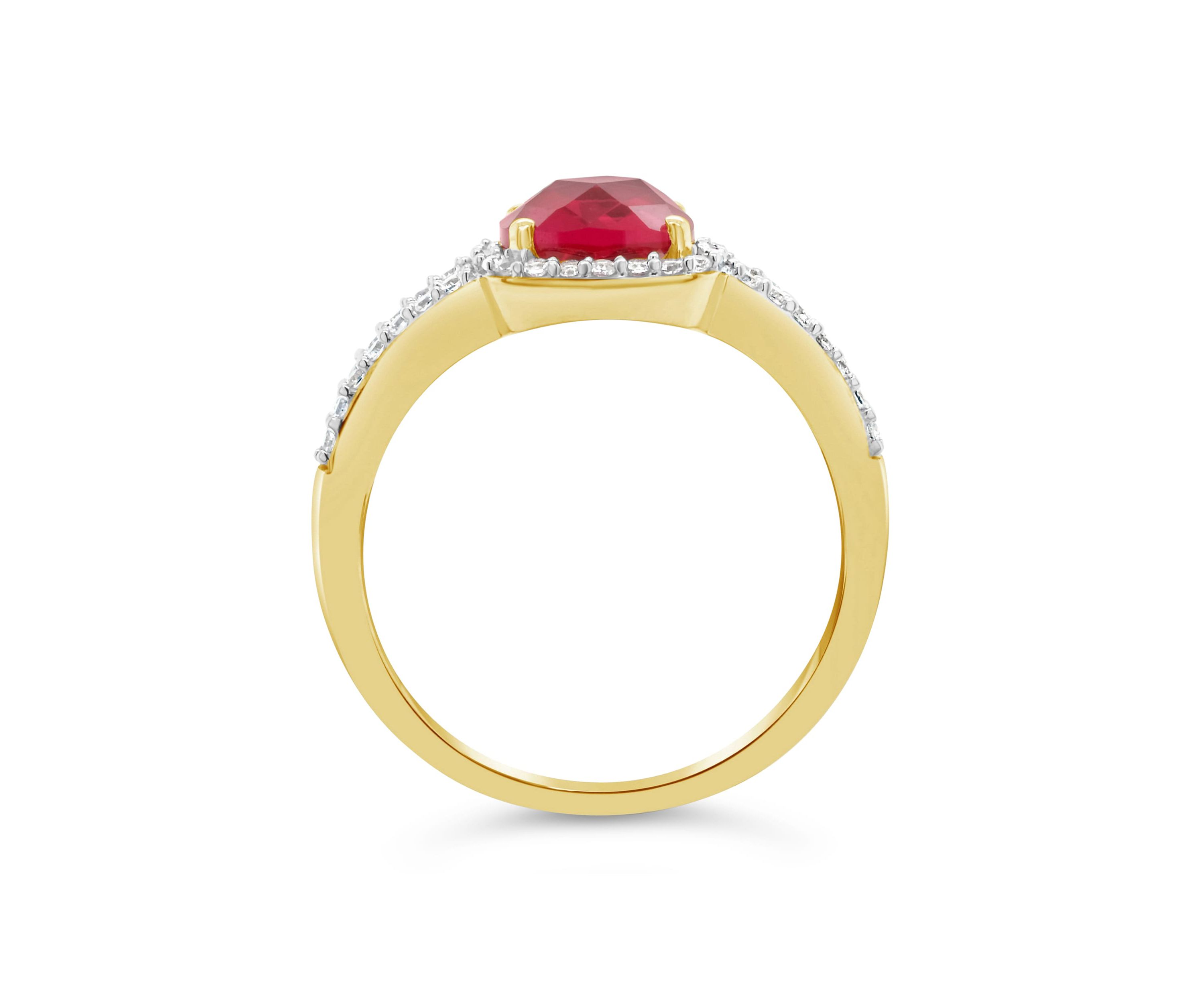 Lab Created 10K Yellow Gold 7mm Cushion Created Ruby And Created White Sapphire Halo Ring
