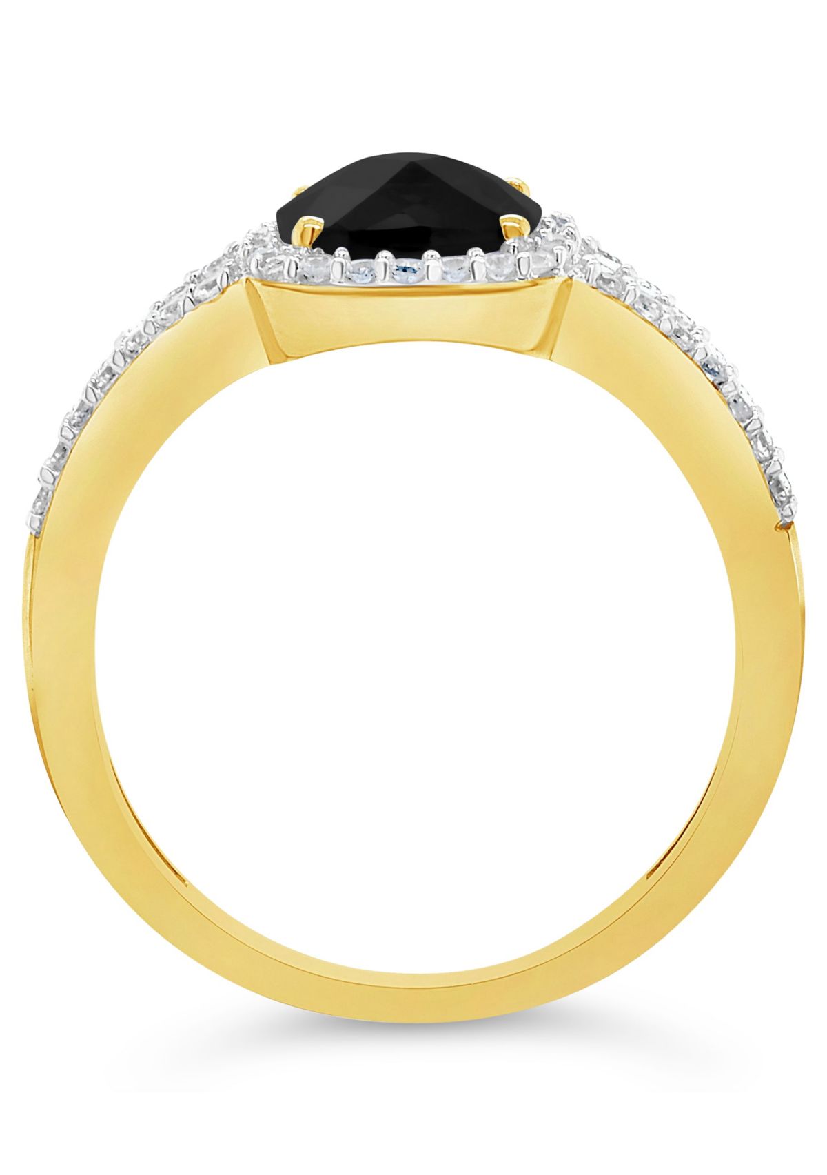 10K Yellow Gold 7mm Cushion Black Onyx And Created White Sapphire Halo Ring