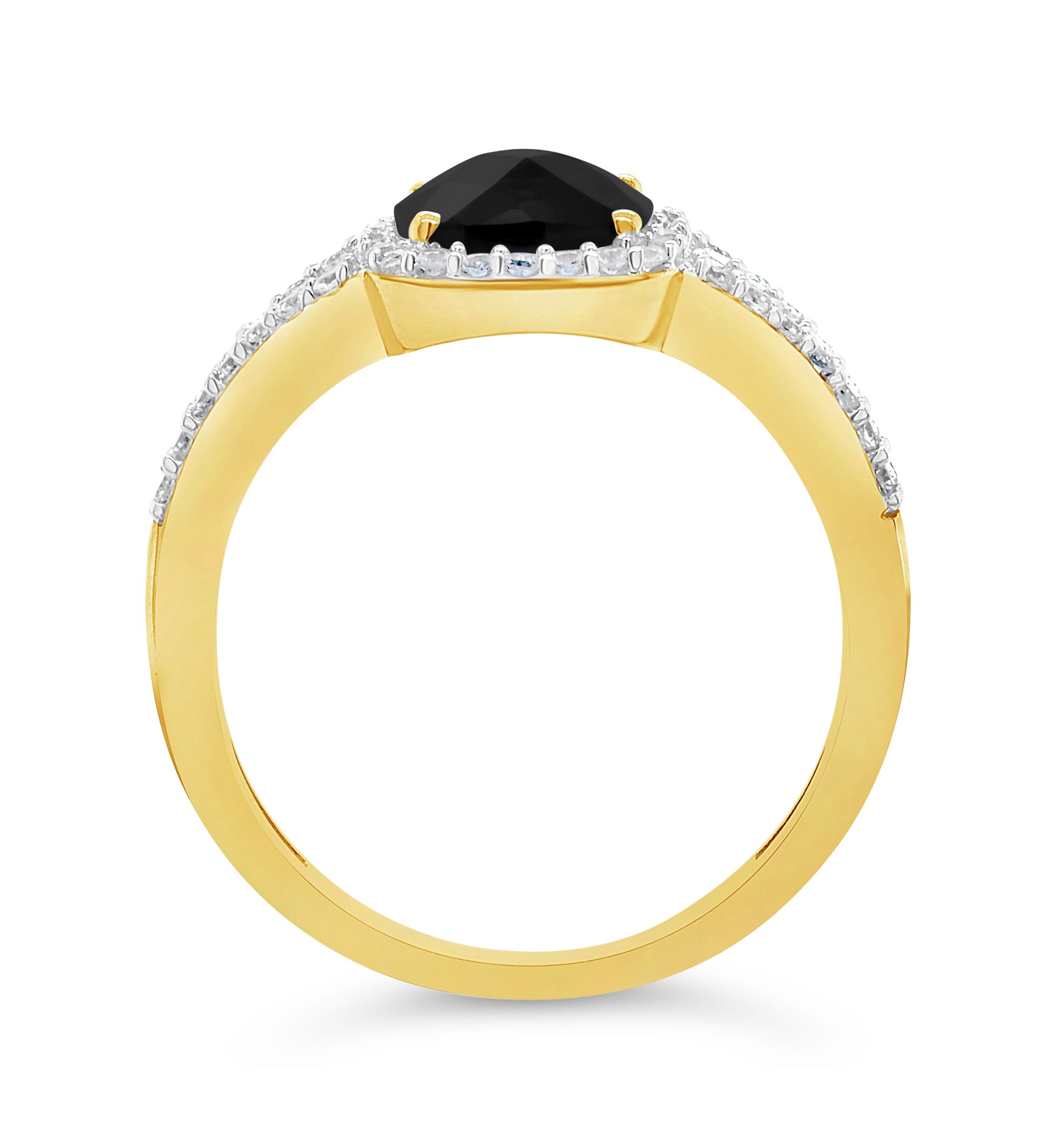 10K Yellow Gold 7mm Cushion Black Onyx And Created White Sapphire Halo Ring