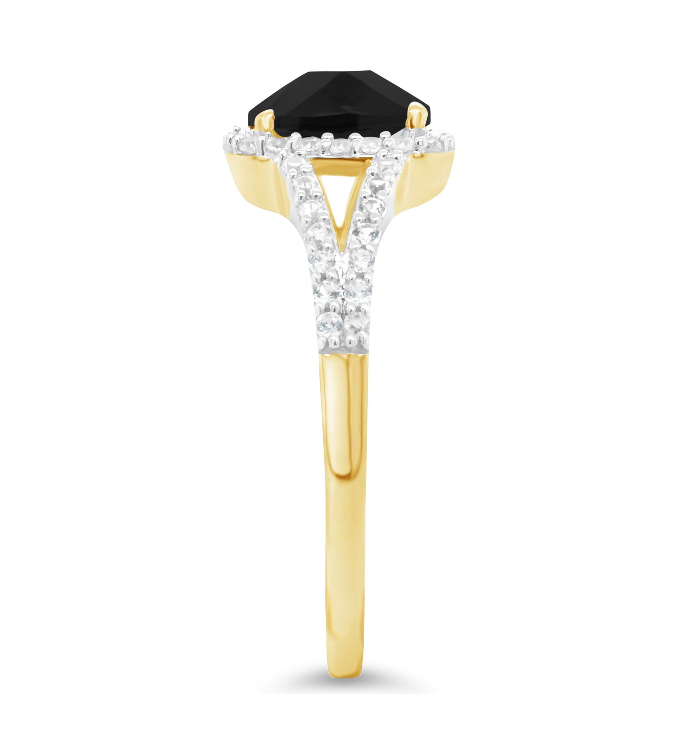 10K Yellow Gold 7mm Cushion Black Onyx And Created White Sapphire Halo Ring