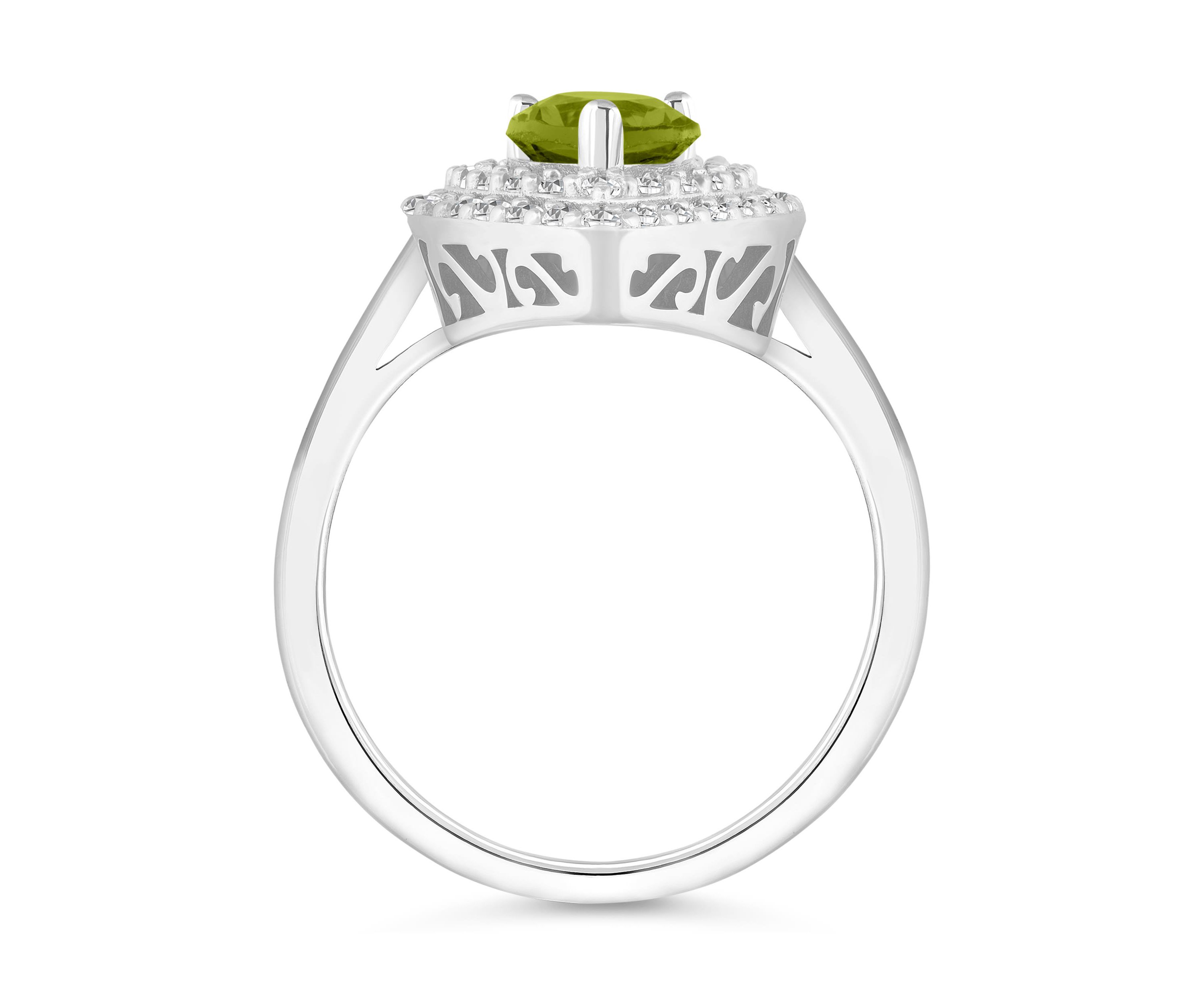 Sterling Silver 8x5mm Pear Shape Peridot And White Topaz Double Halo Ring