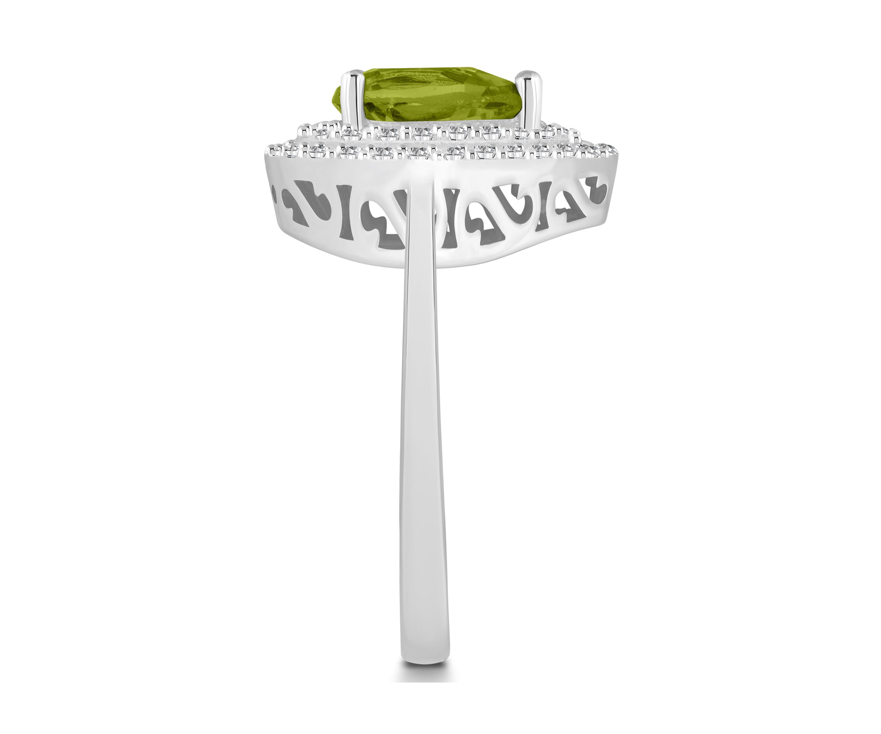 Sterling Silver 8x5mm Pear Shape Peridot And White Topaz Double Halo Ring