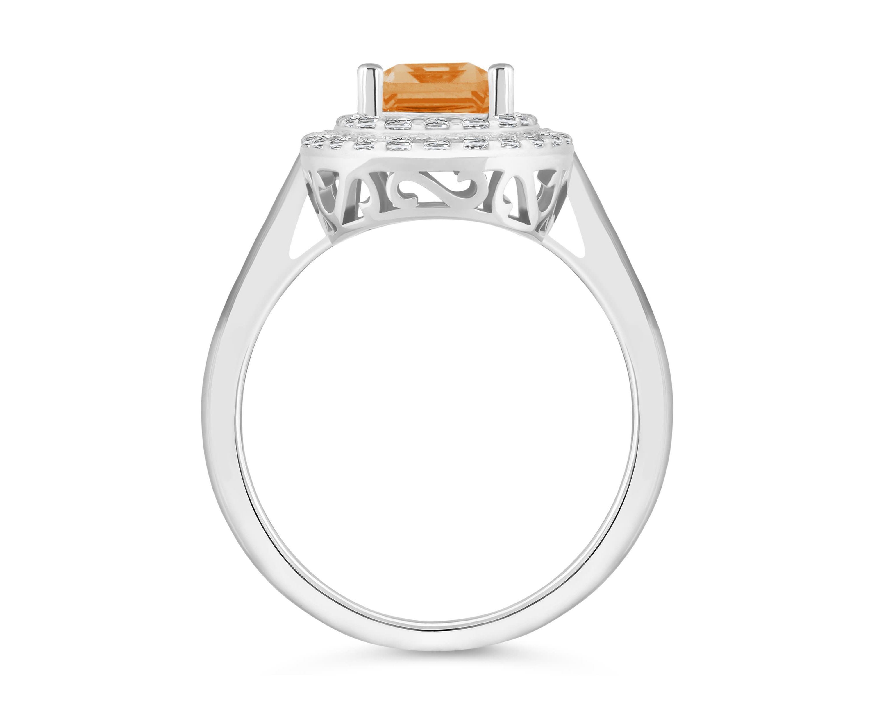 Sterling Silver 8x6mm Emerald Cut Citrine And White Topaz Double Halo Ring