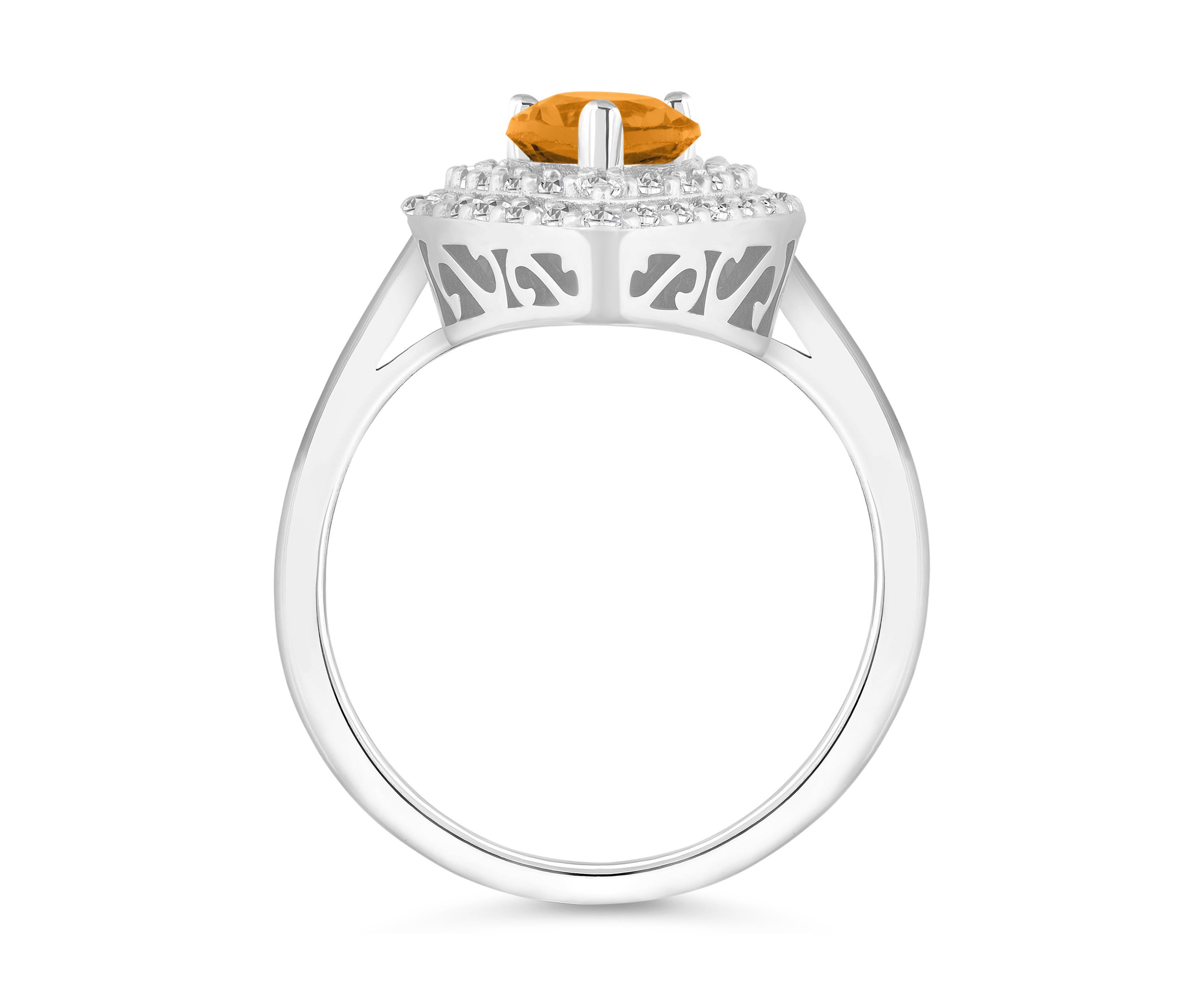 Sterling Silver 8x5mm Pear Shape Citrine And White Topaz Double Halo Ring