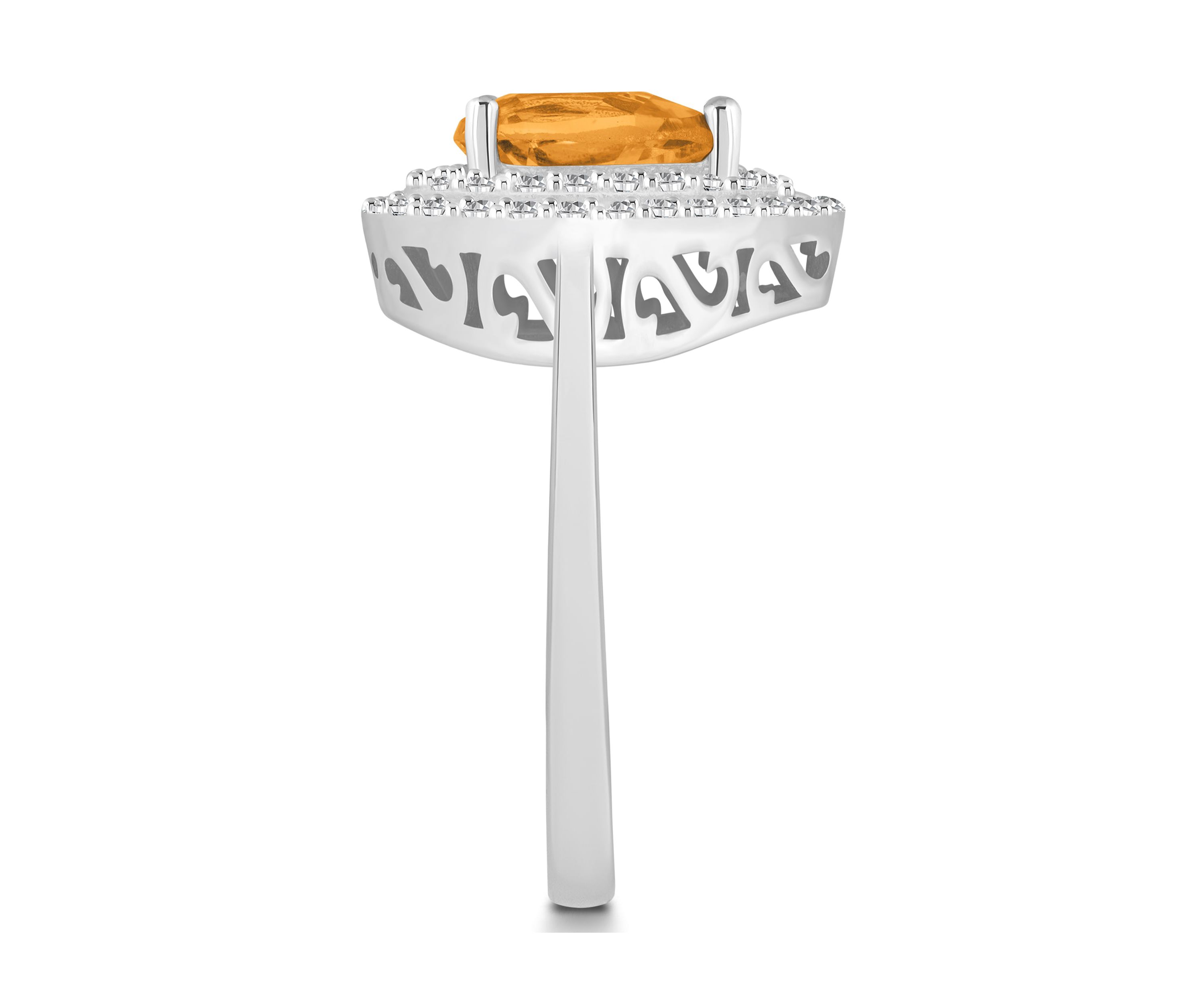 Sterling Silver 8x5mm Pear Shape Citrine And White Topaz Double Halo Ring