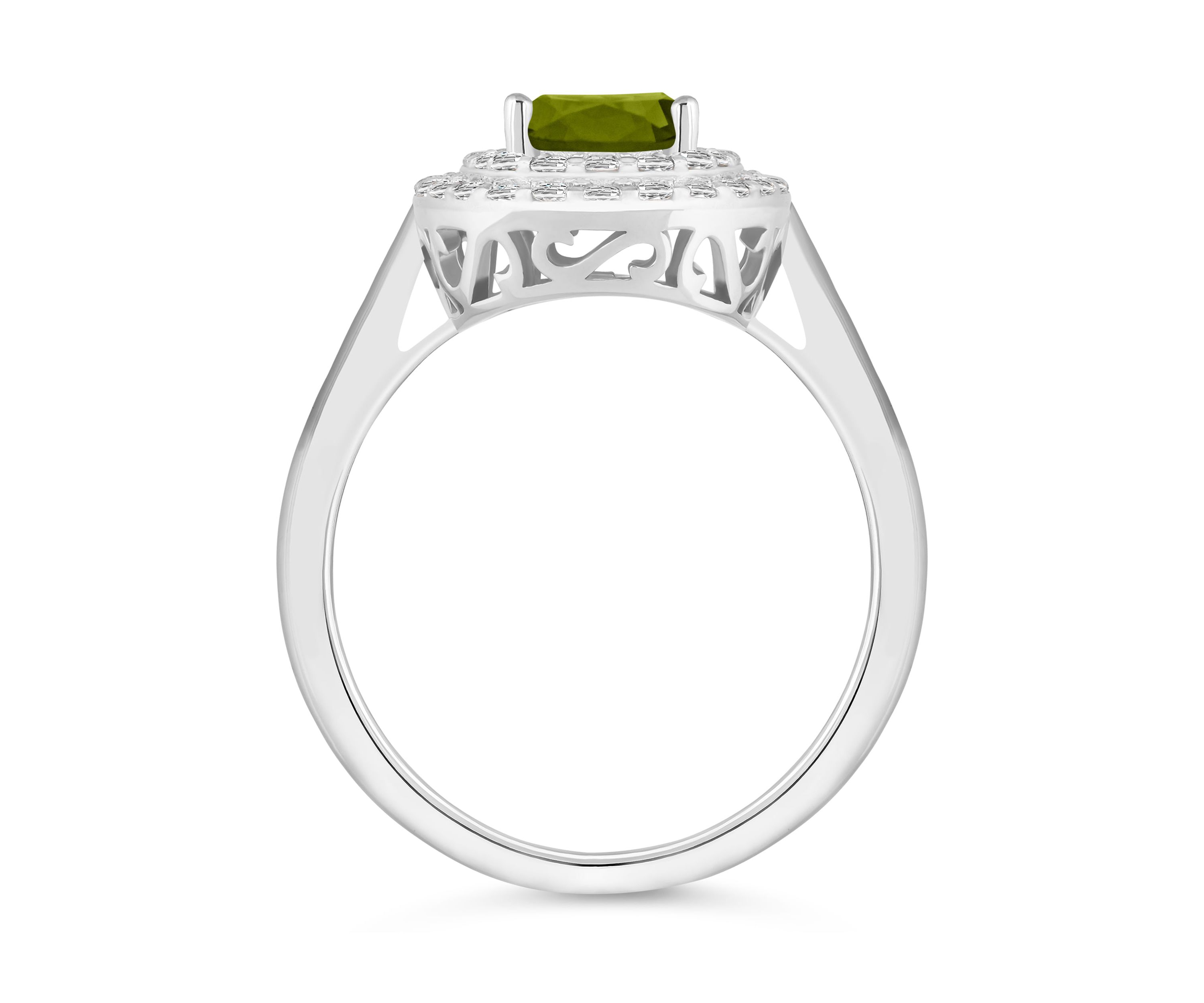 Sterling Silver 8x6mm Oval Peridot And White Topaz Double Halo Ring