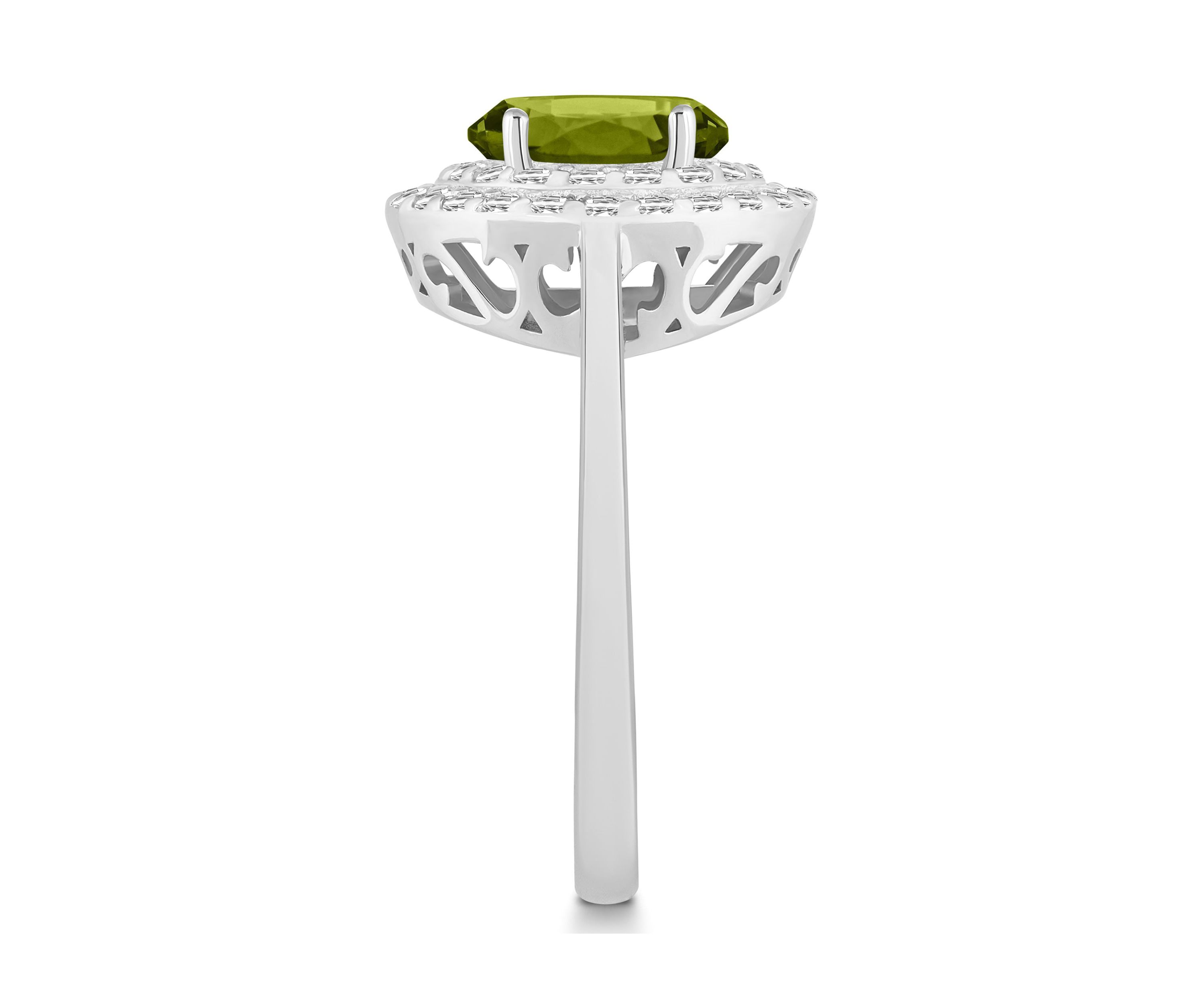 Sterling Silver 8x6mm Oval Peridot And White Topaz Double Halo Ring
