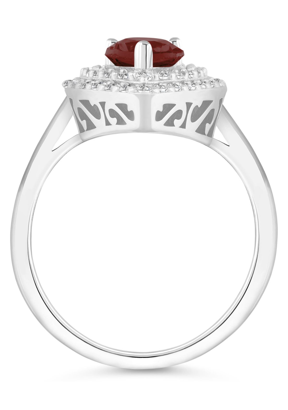 Sterling Silver 8x5mm Pear Shape Garnet And White Topaz Double Halo Ring