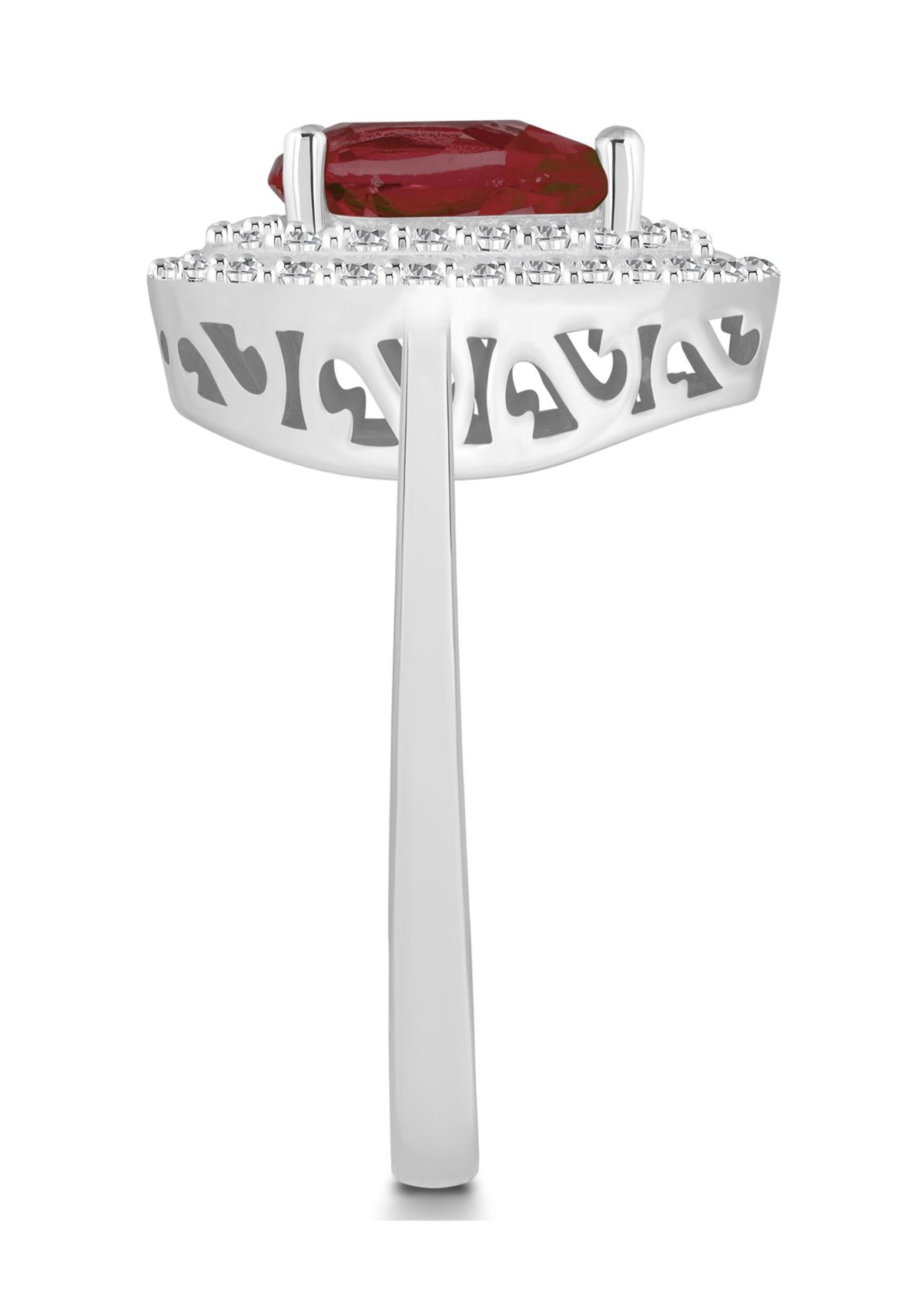 Sterling Silver 8x5mm Pear Shape Garnet And White Topaz Double Halo Ring