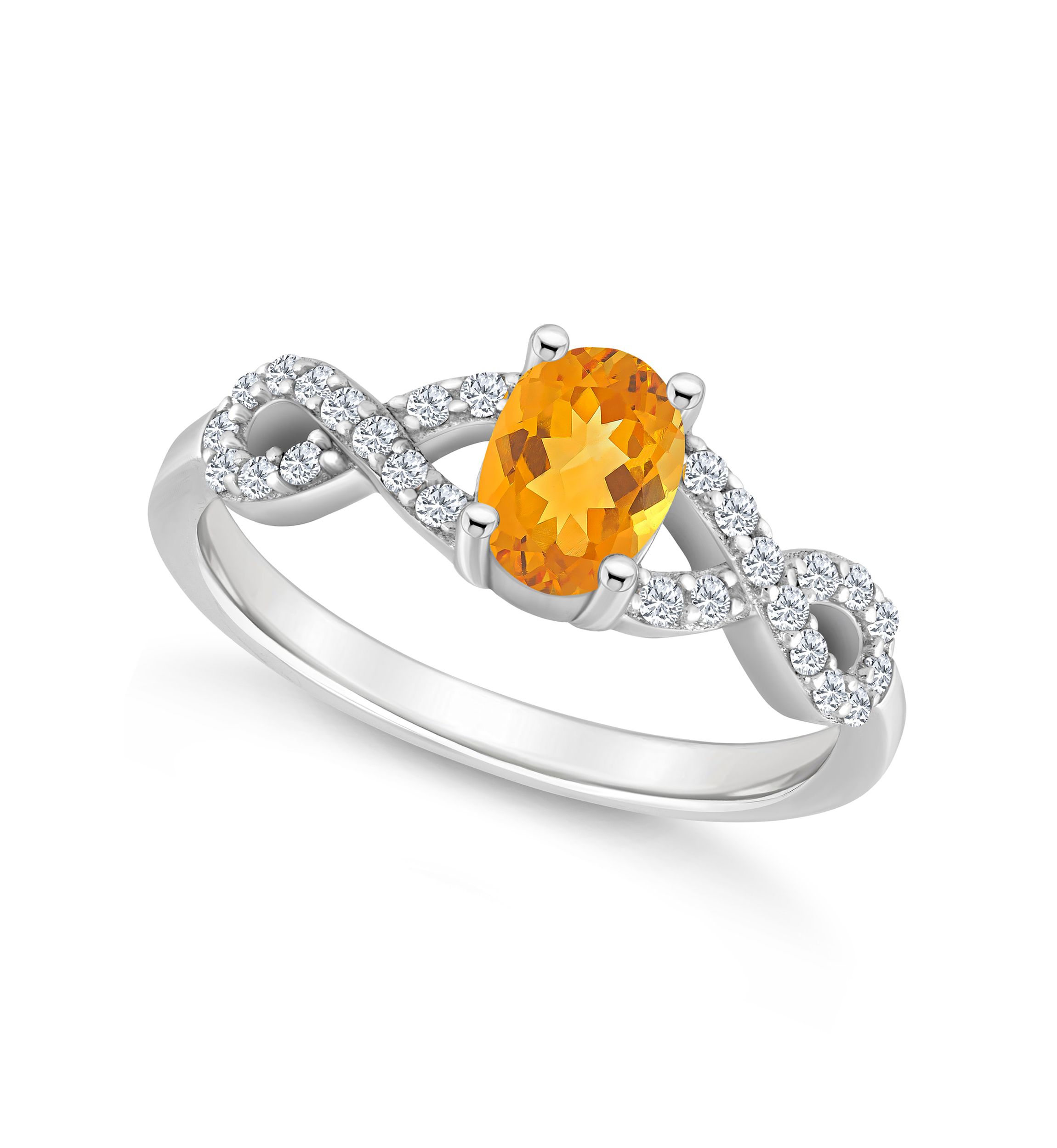 Sterling Silver 7x5mm Oval Citrine and White Topaz Accent Ring