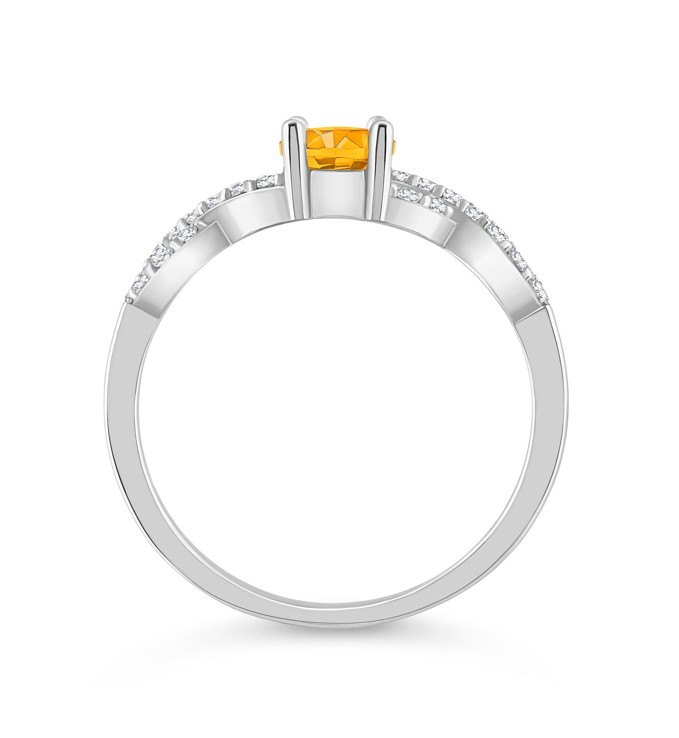 Sterling Silver 7x5mm Oval Citrine and White Topaz Accent Ring