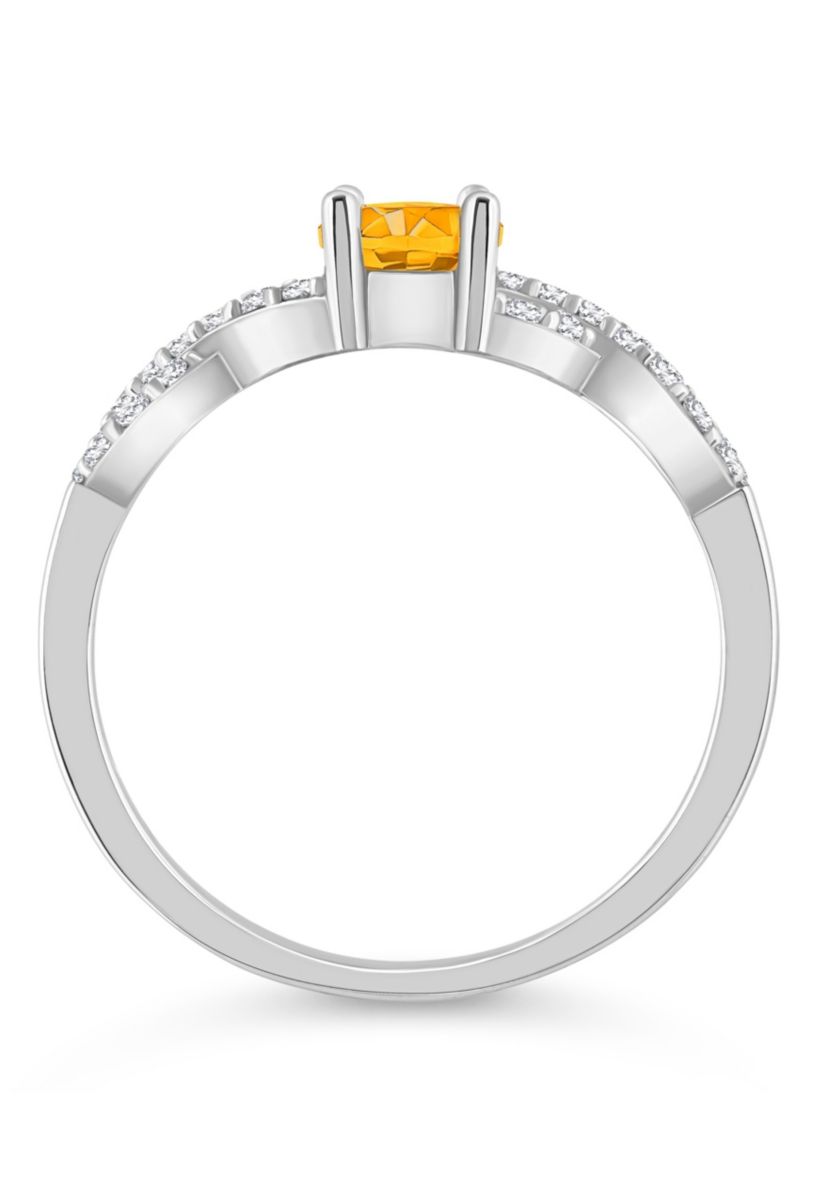 Sterling Silver 7x5mm Oval Citrine and White Topaz Accent Ring