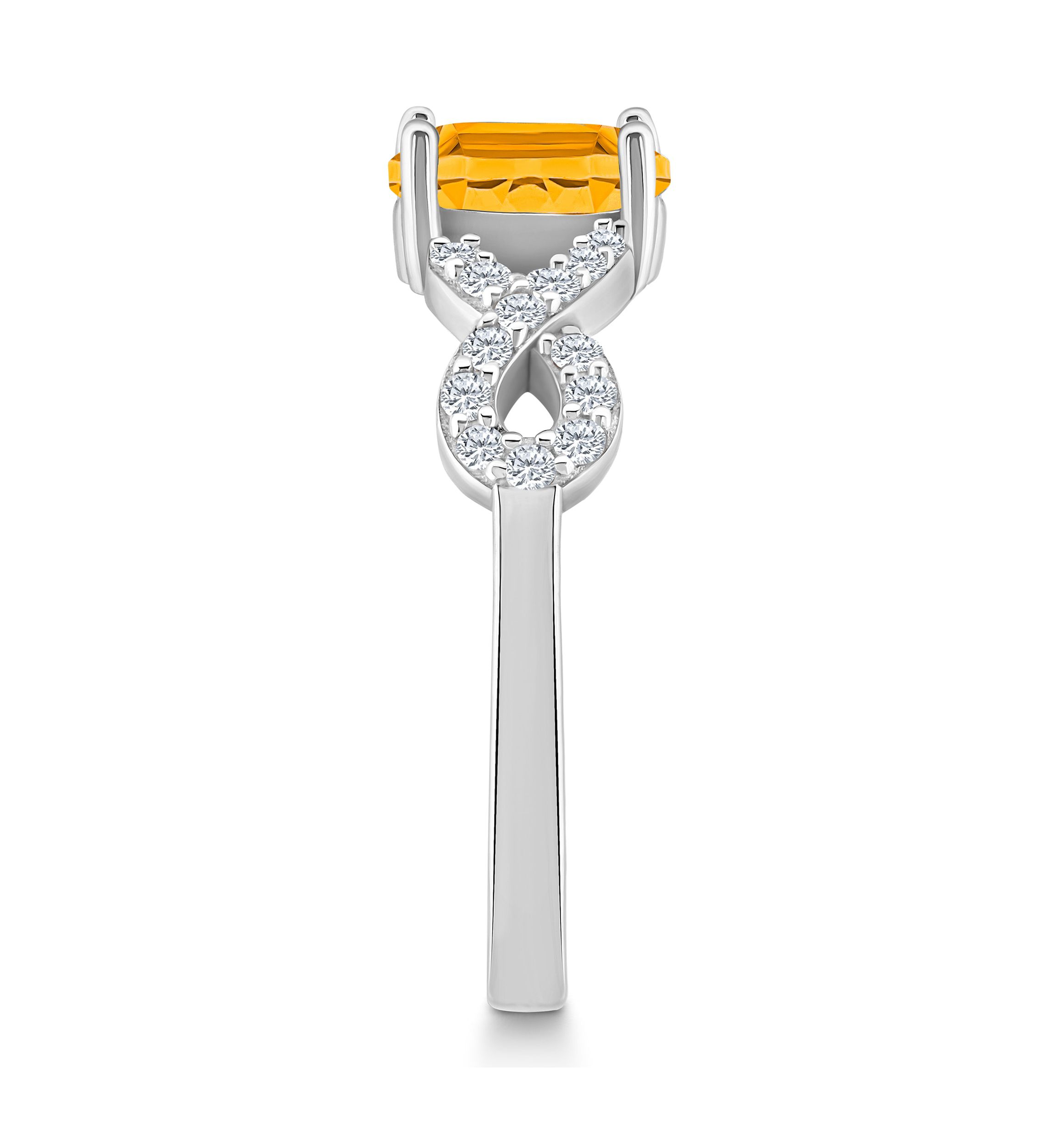 Sterling Silver 7x5mm Oval Citrine and White Topaz Accent Ring