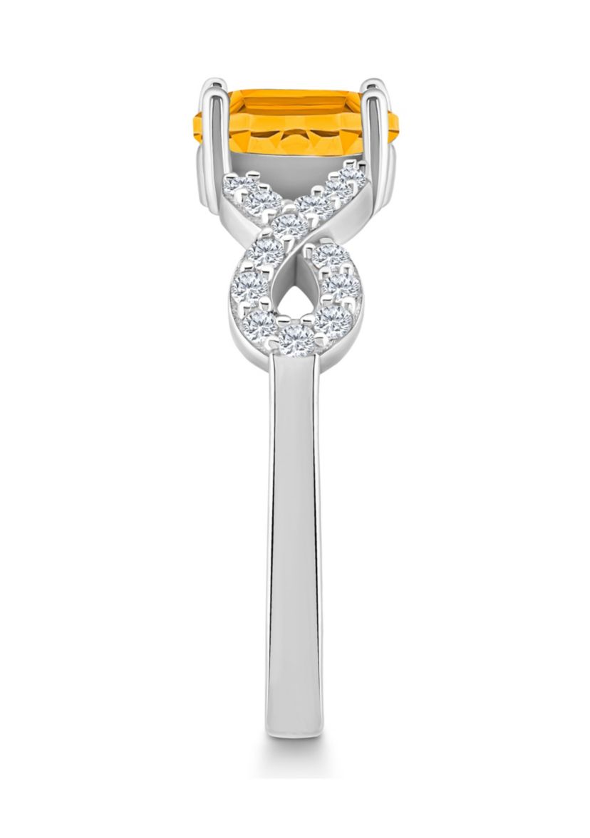 Sterling Silver 7x5mm Oval Citrine and White Topaz Accent Ring