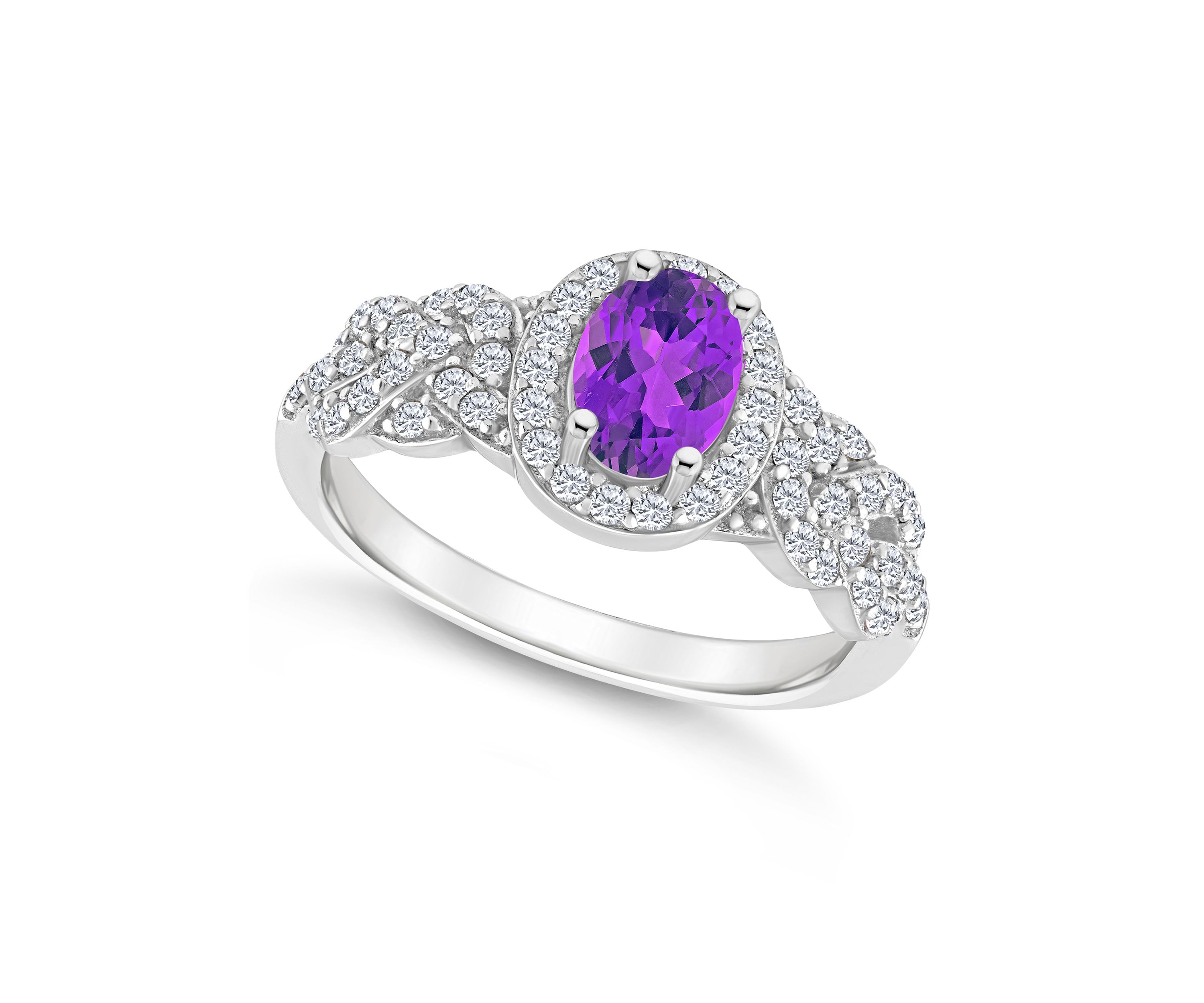 Sterling Silver 7x5mm Oval Amethyst and White Topaz Accent Ring