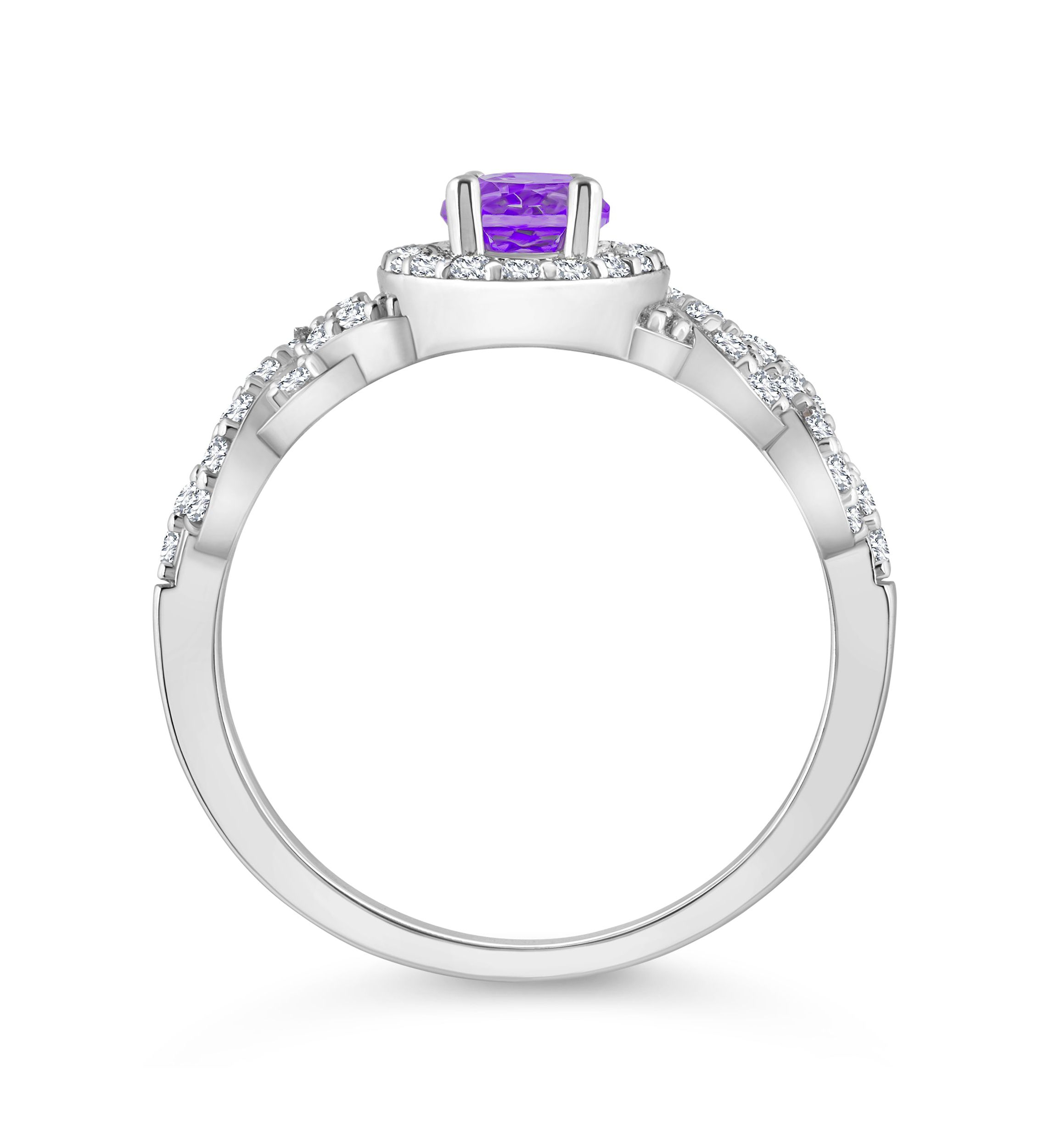 Sterling Silver 7x5mm Oval Amethyst and White Topaz Accent Ring