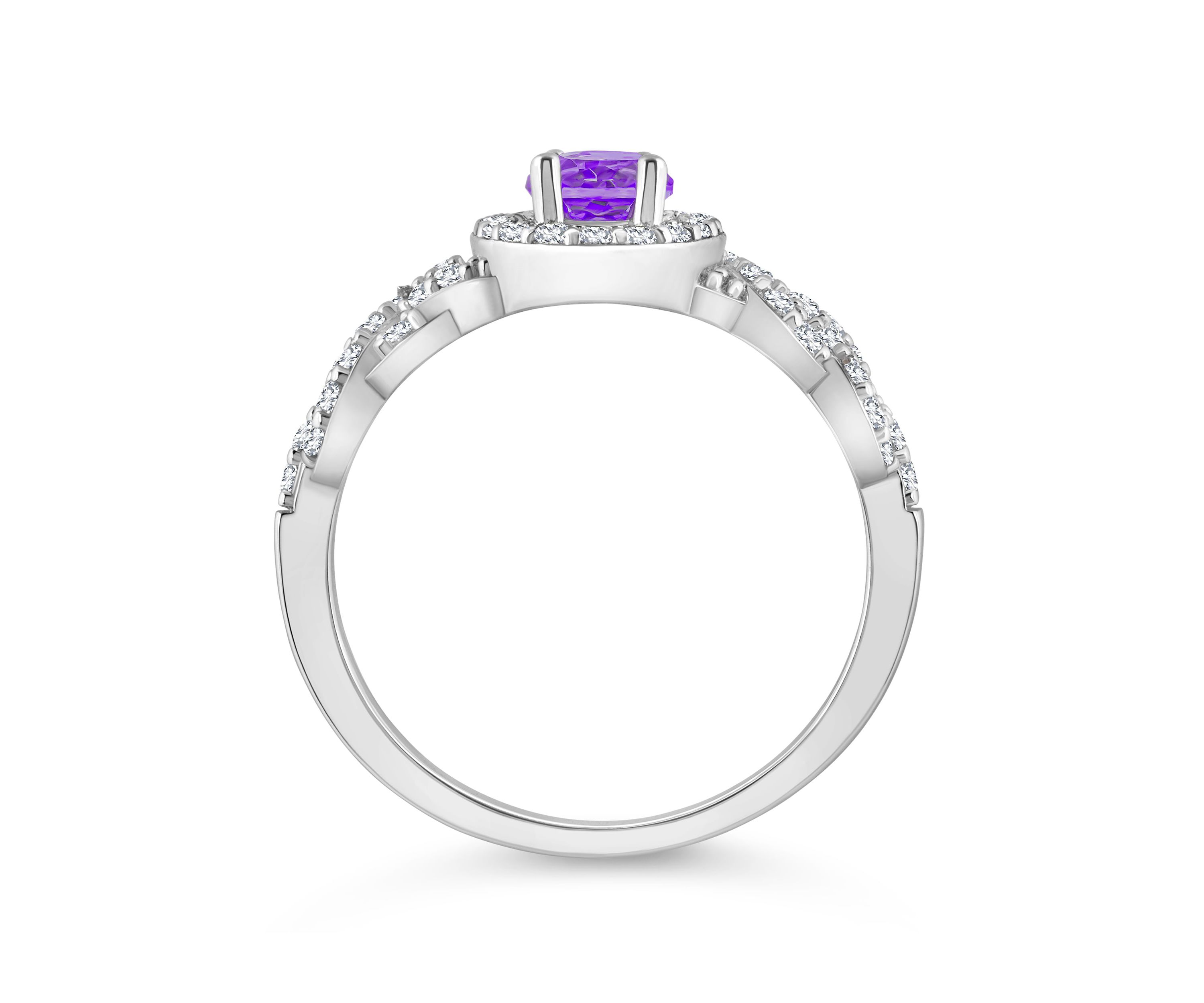 Sterling Silver 7x5mm Oval Amethyst and White Topaz Accent Ring