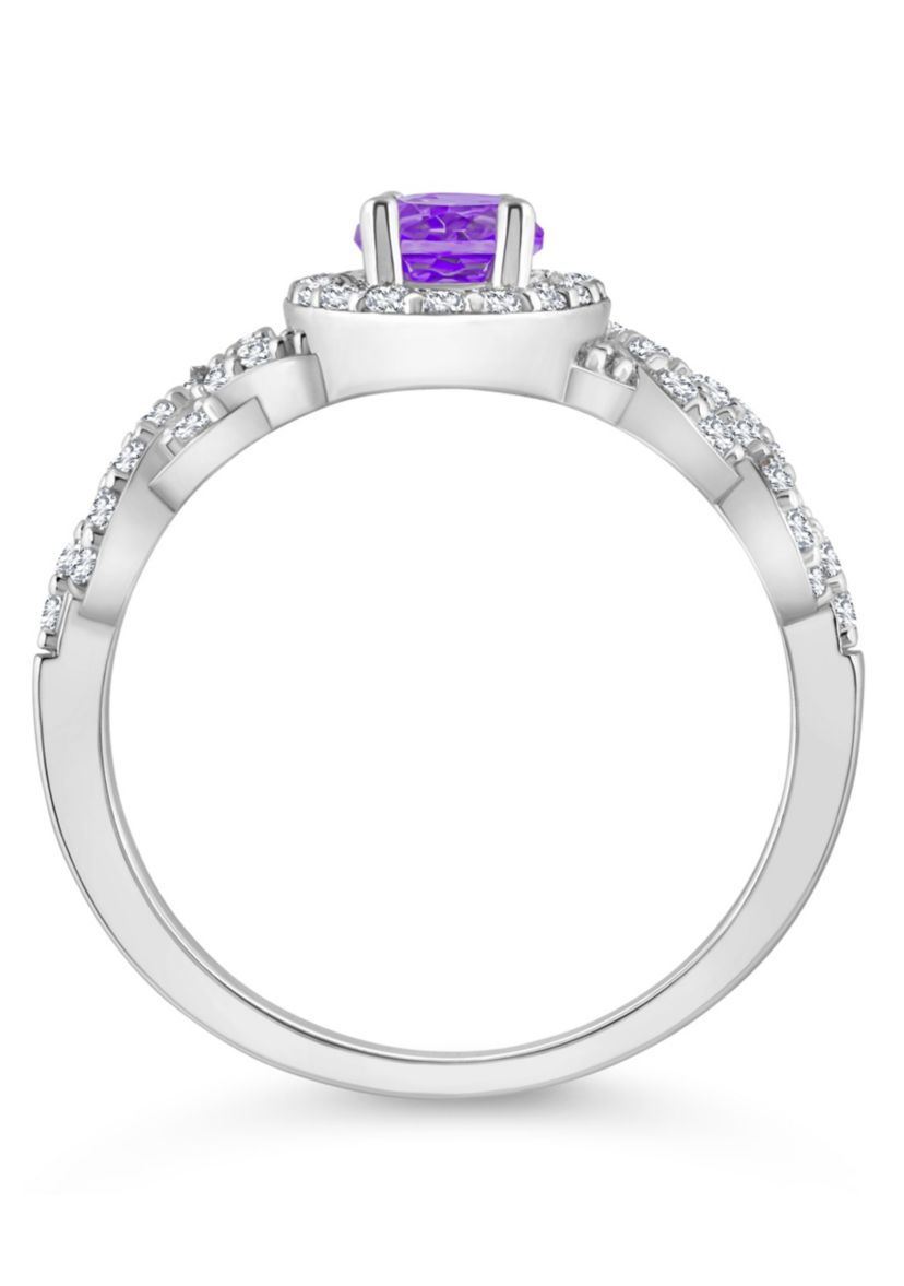 Sterling Silver 7x5mm Oval Amethyst and White Topaz Accent Ring
