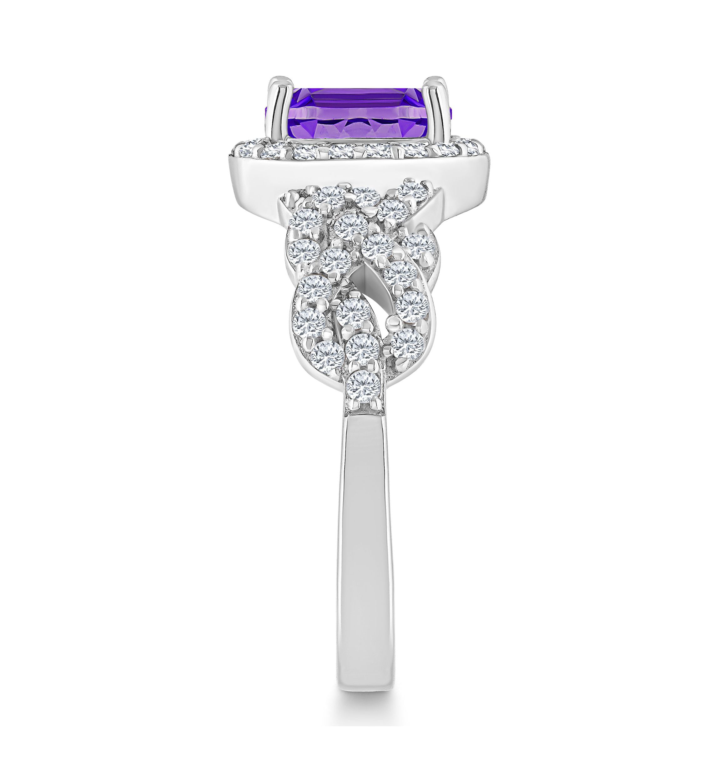 Sterling Silver 7x5mm Oval Amethyst and White Topaz Accent Ring