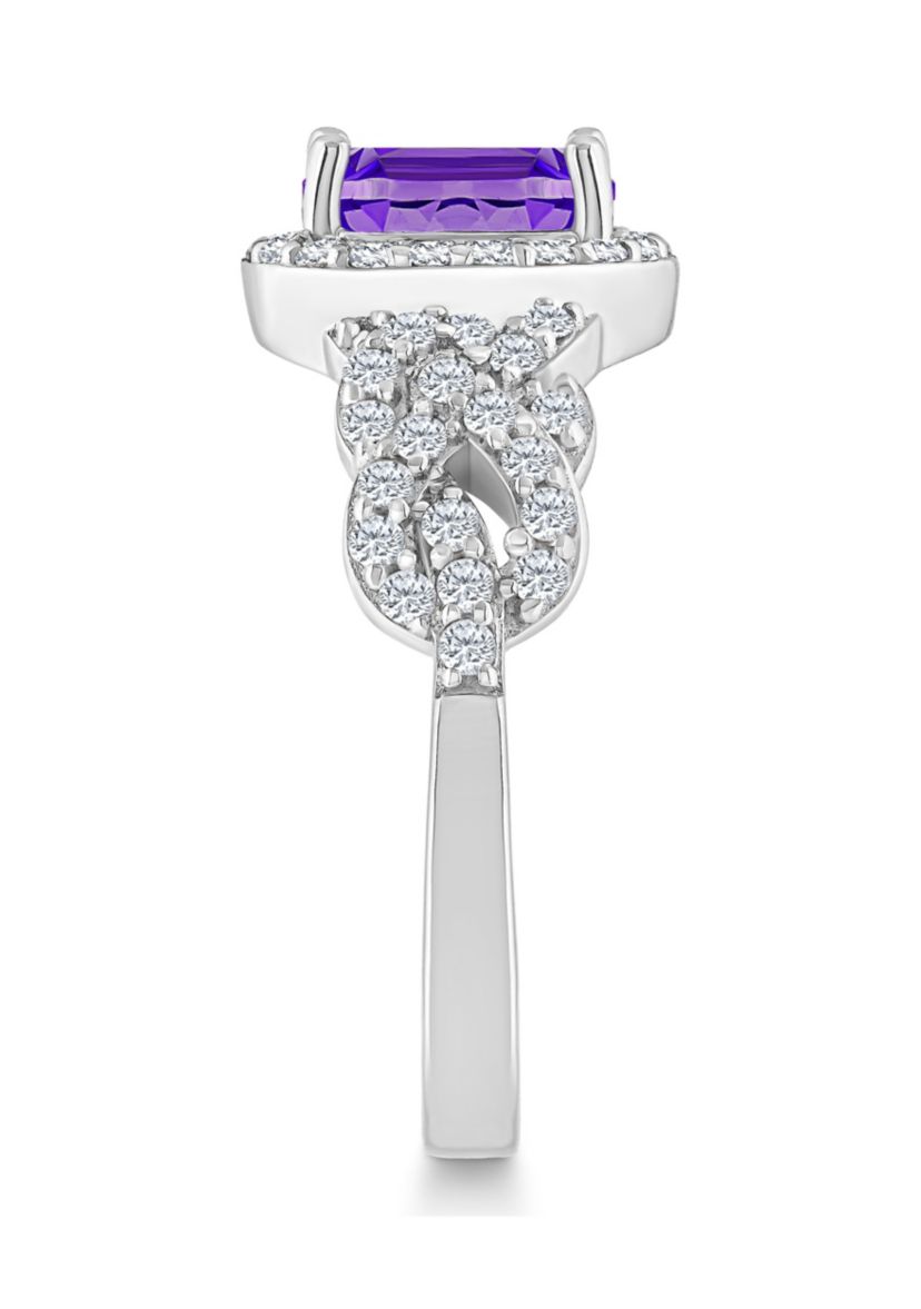 Sterling Silver 7x5mm Oval Amethyst and White Topaz Accent Ring