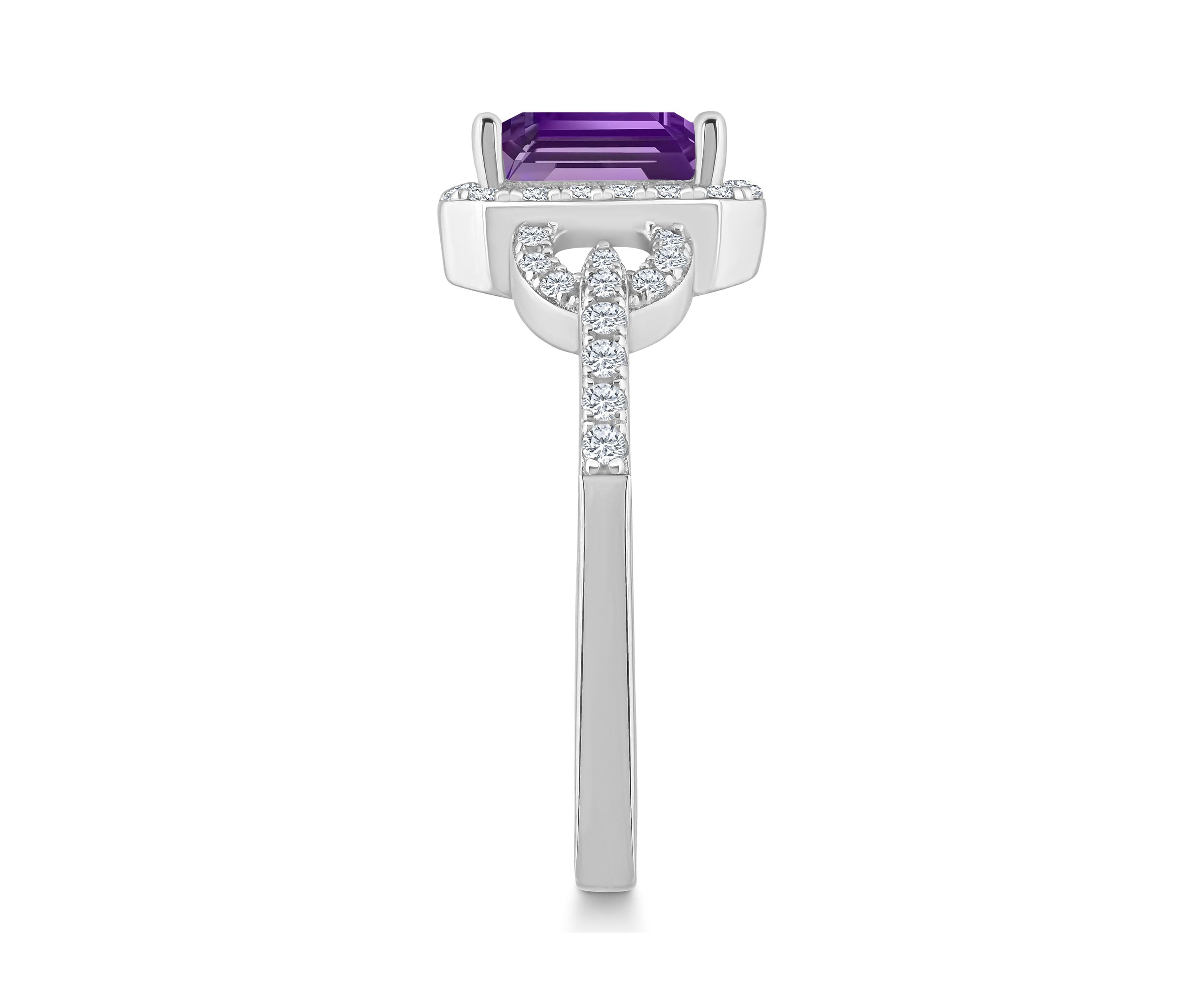 Sterling Silver 7x5mm Emerald Cut Amethyst and White Topaz Accent Ring