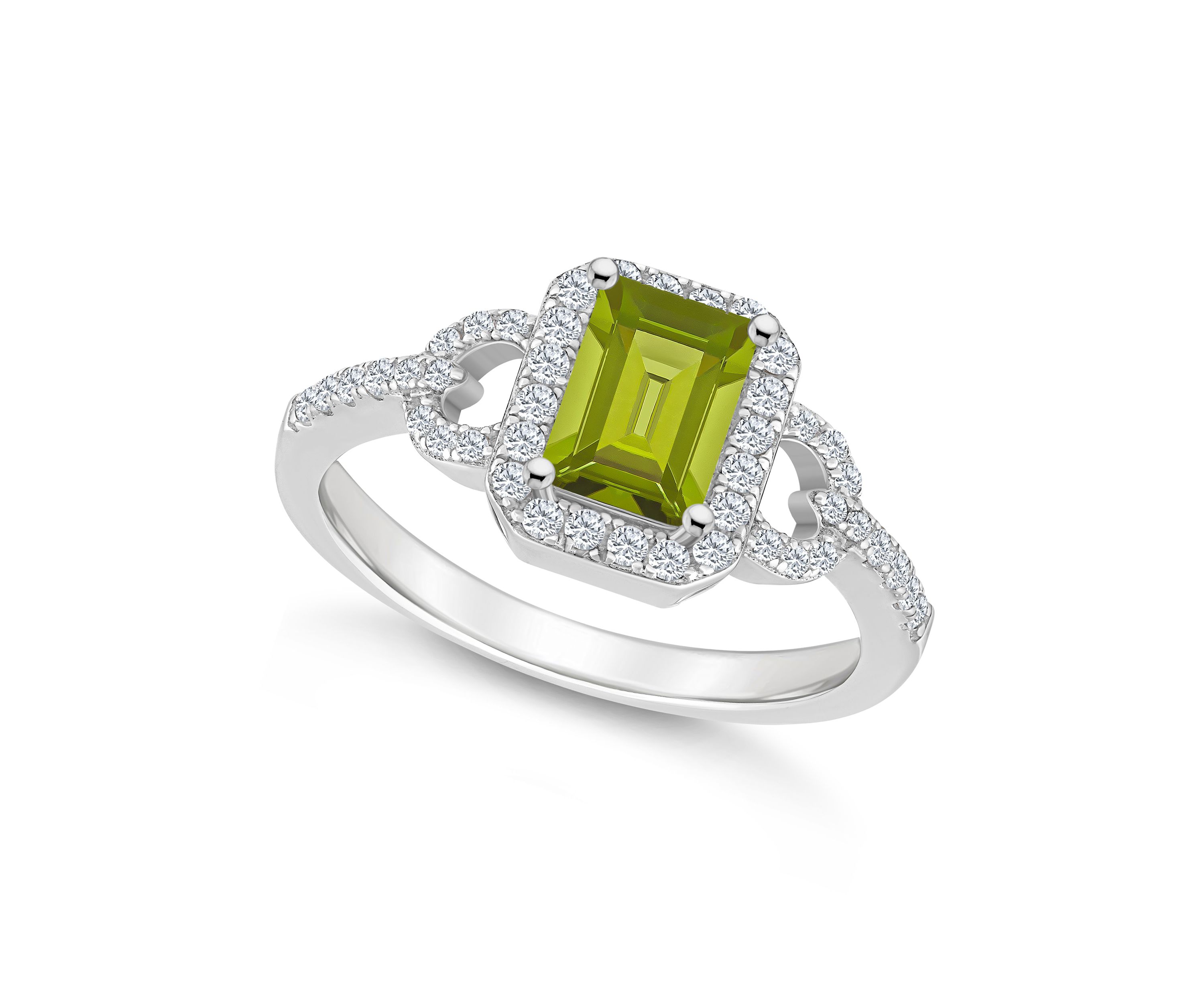 Sterling Silver 7x5mm Emerald Cut Peridot and White Topaz Accent Ring