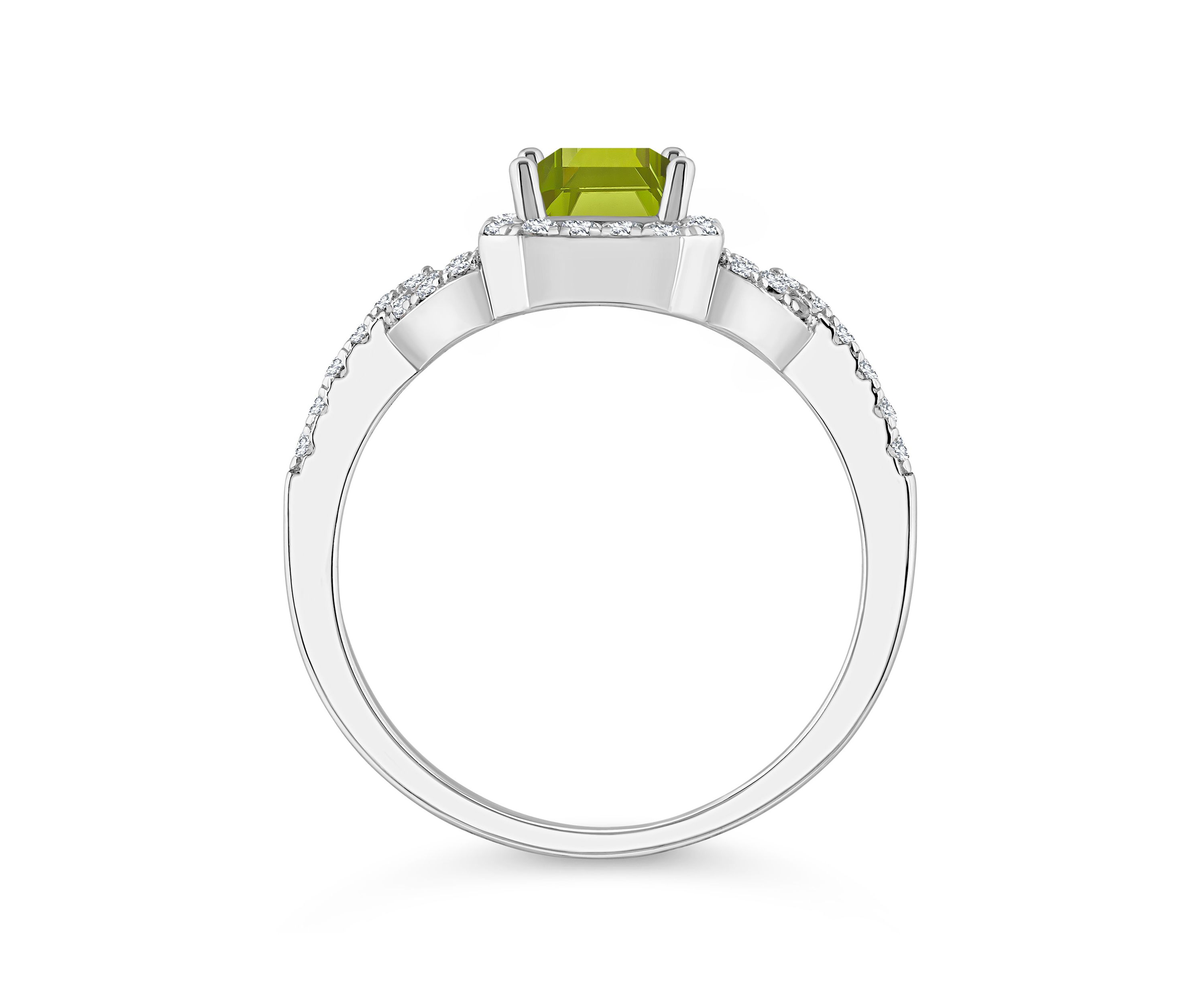 Sterling Silver 7x5mm Emerald Cut Peridot and White Topaz Accent Ring