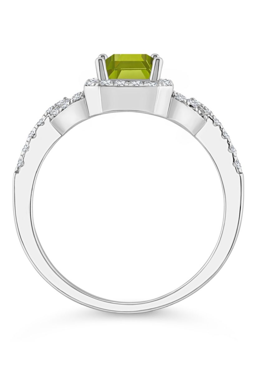 Sterling Silver 7x5mm Emerald Cut Peridot and White Topaz Accent Ring