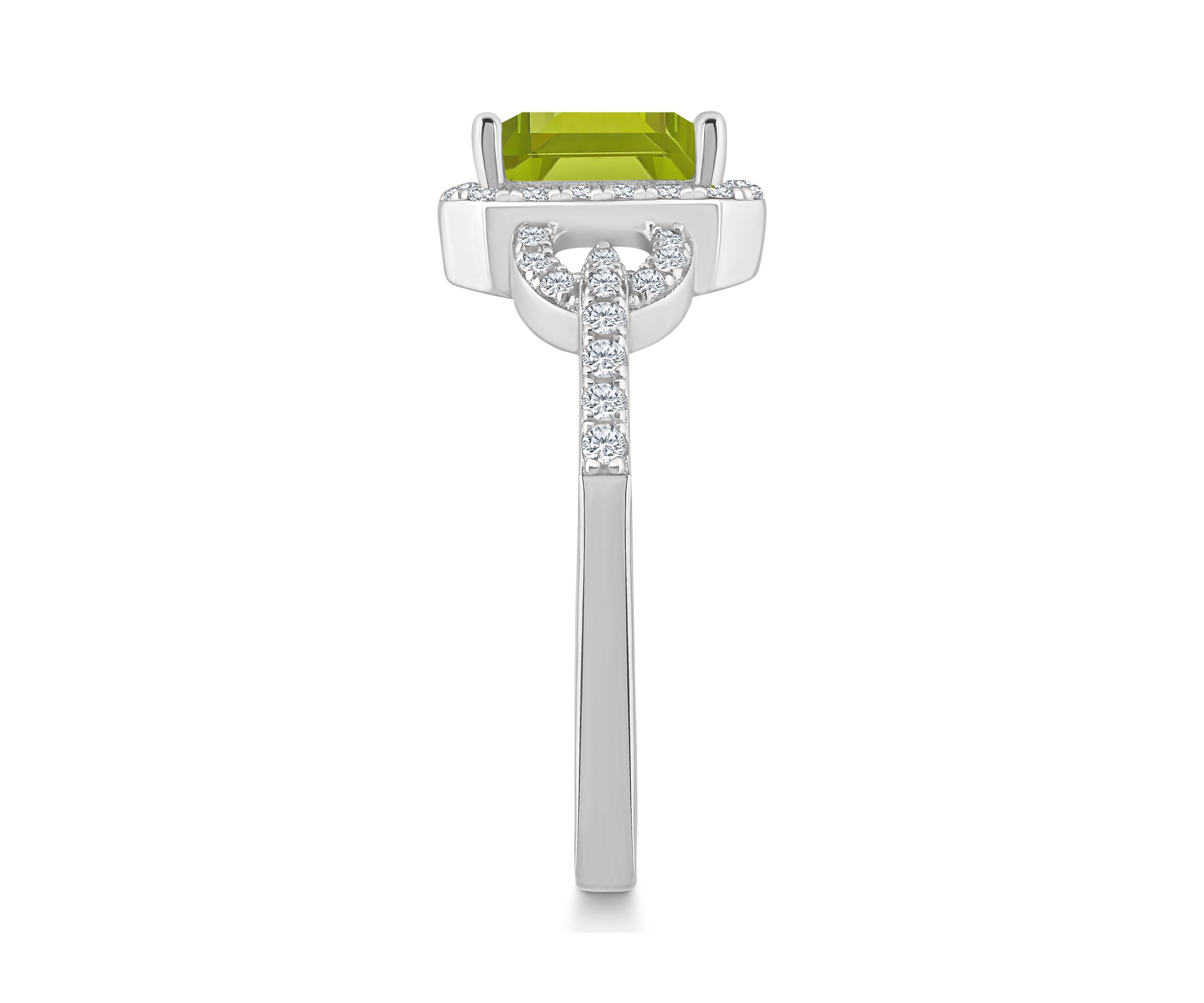 Sterling Silver 7x5mm Emerald Cut Peridot and White Topaz Accent Ring
