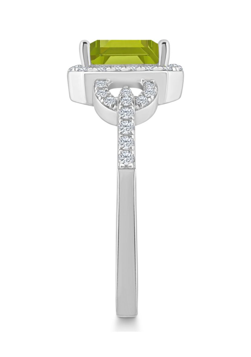 Sterling Silver 7x5mm Emerald Cut Peridot and White Topaz Accent Ring