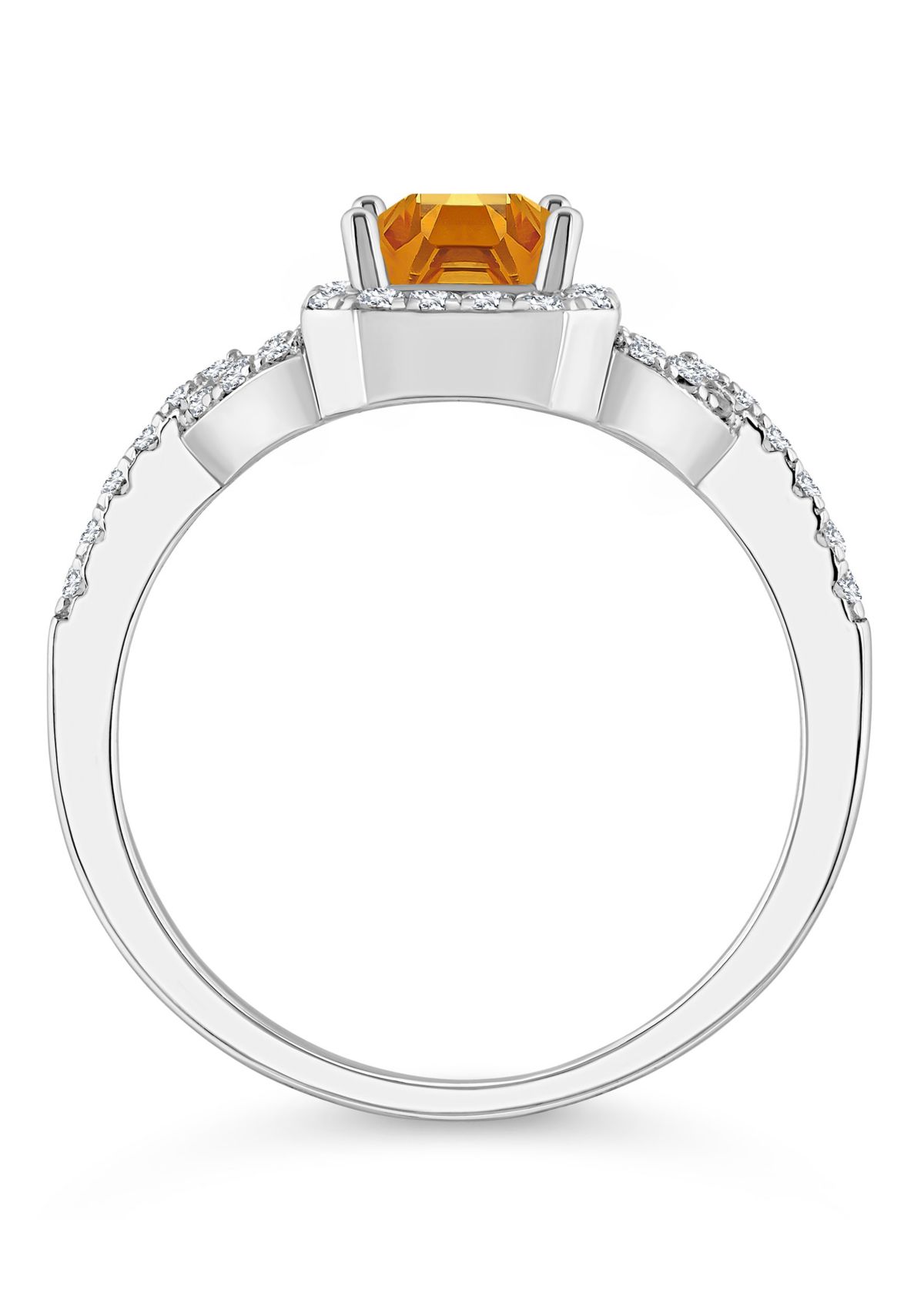 Sterling Silver 7x5mm Emerald Cut Citrine and White Topaz Accent Ring