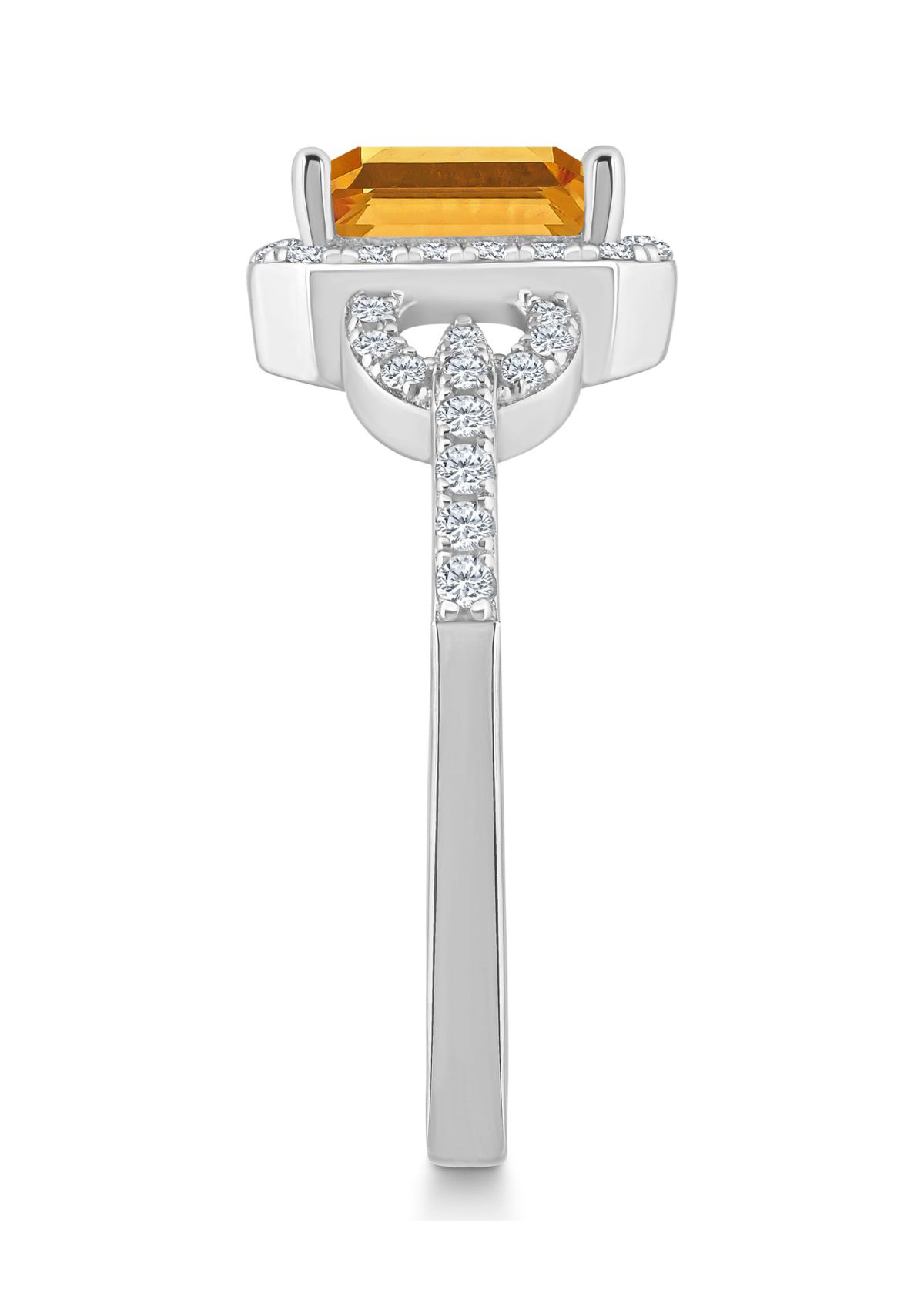 Sterling Silver 7x5mm Emerald Cut Citrine and White Topaz Accent Ring