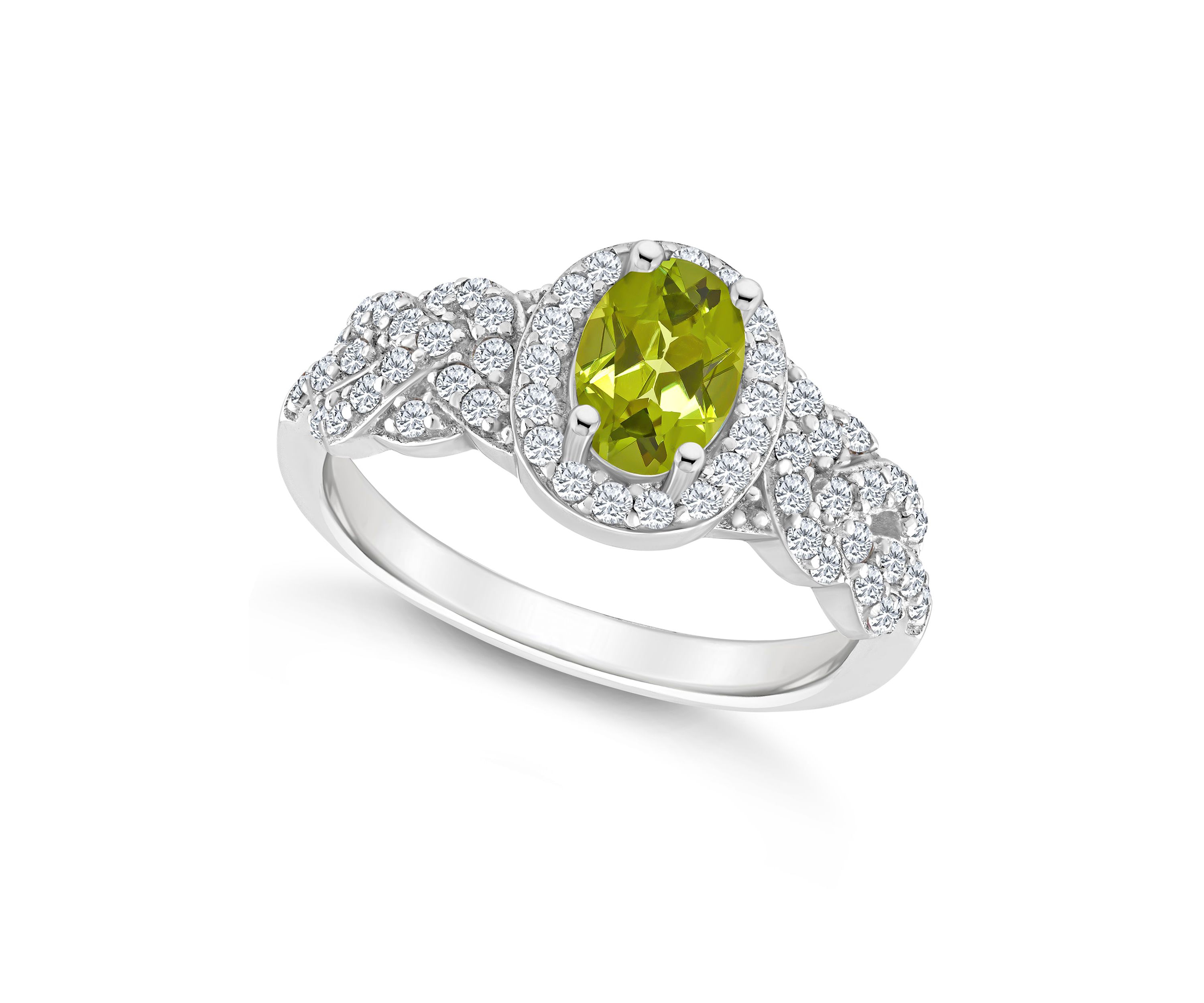 Sterling Silver 7x5mm Oval Peridot and White Topaz Accent Ring