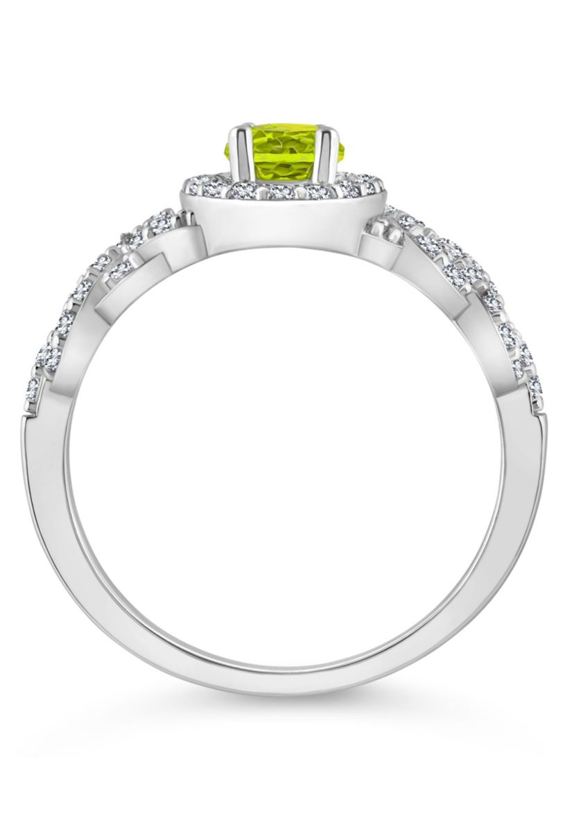 Sterling Silver 7x5mm Oval Peridot and White Topaz Accent Ring
