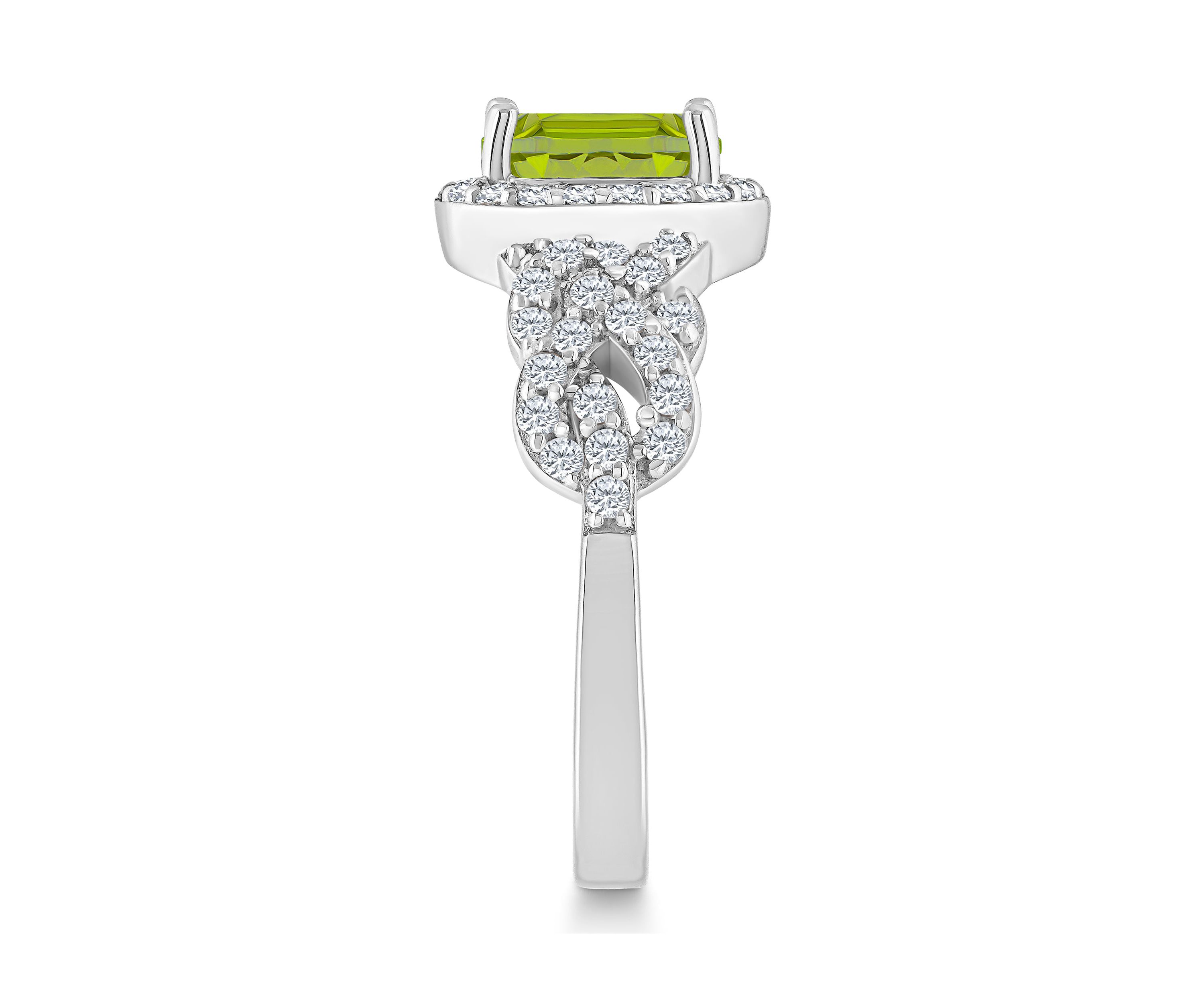 Sterling Silver 7x5mm Oval Peridot and White Topaz Accent Ring