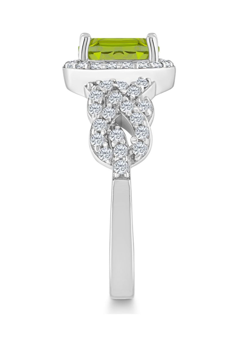 Sterling Silver 7x5mm Oval Peridot and White Topaz Accent Ring