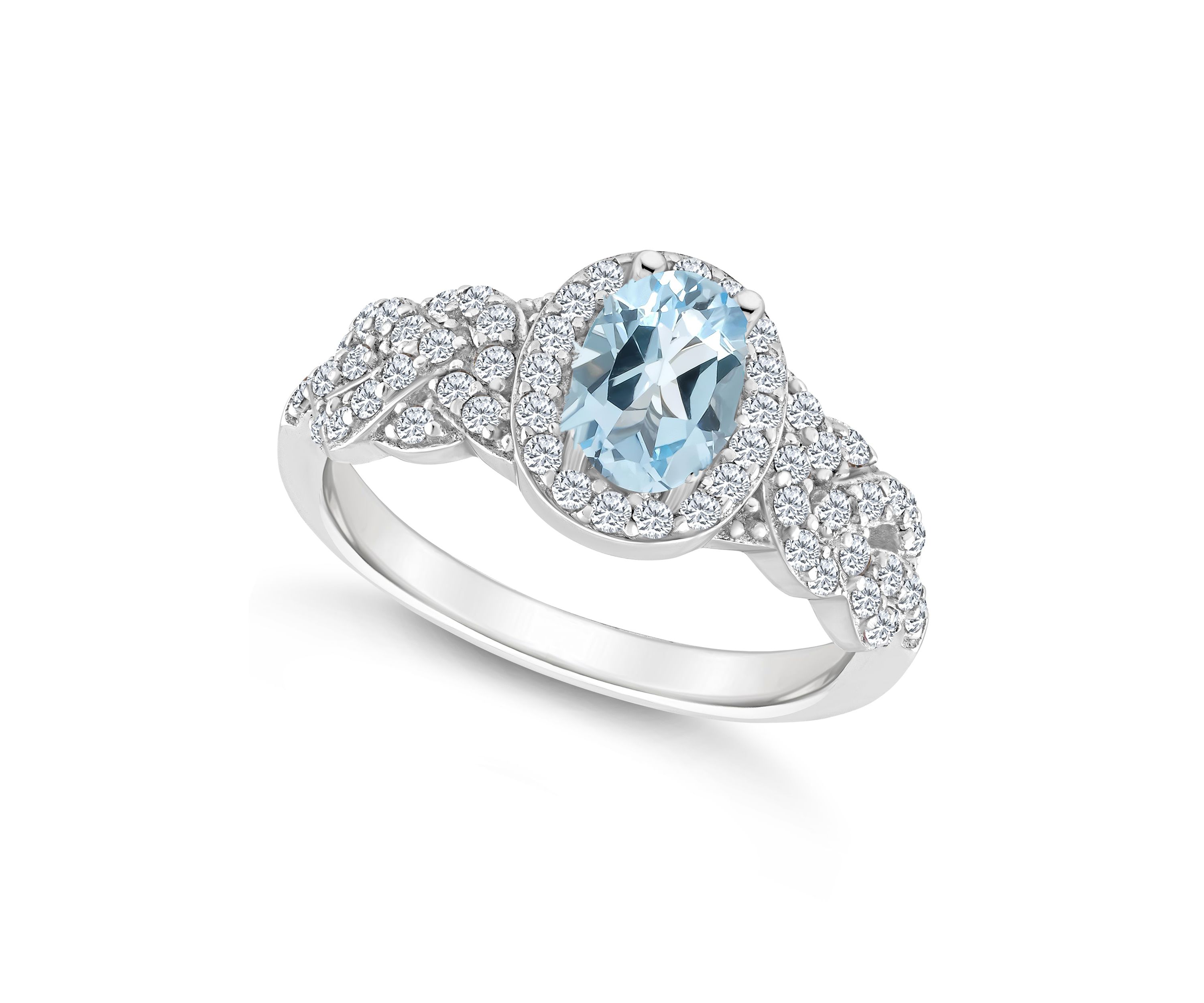 Sterling Silver 7x5mm Oval Sky Blue Topaz and White Topaz Accent Ring