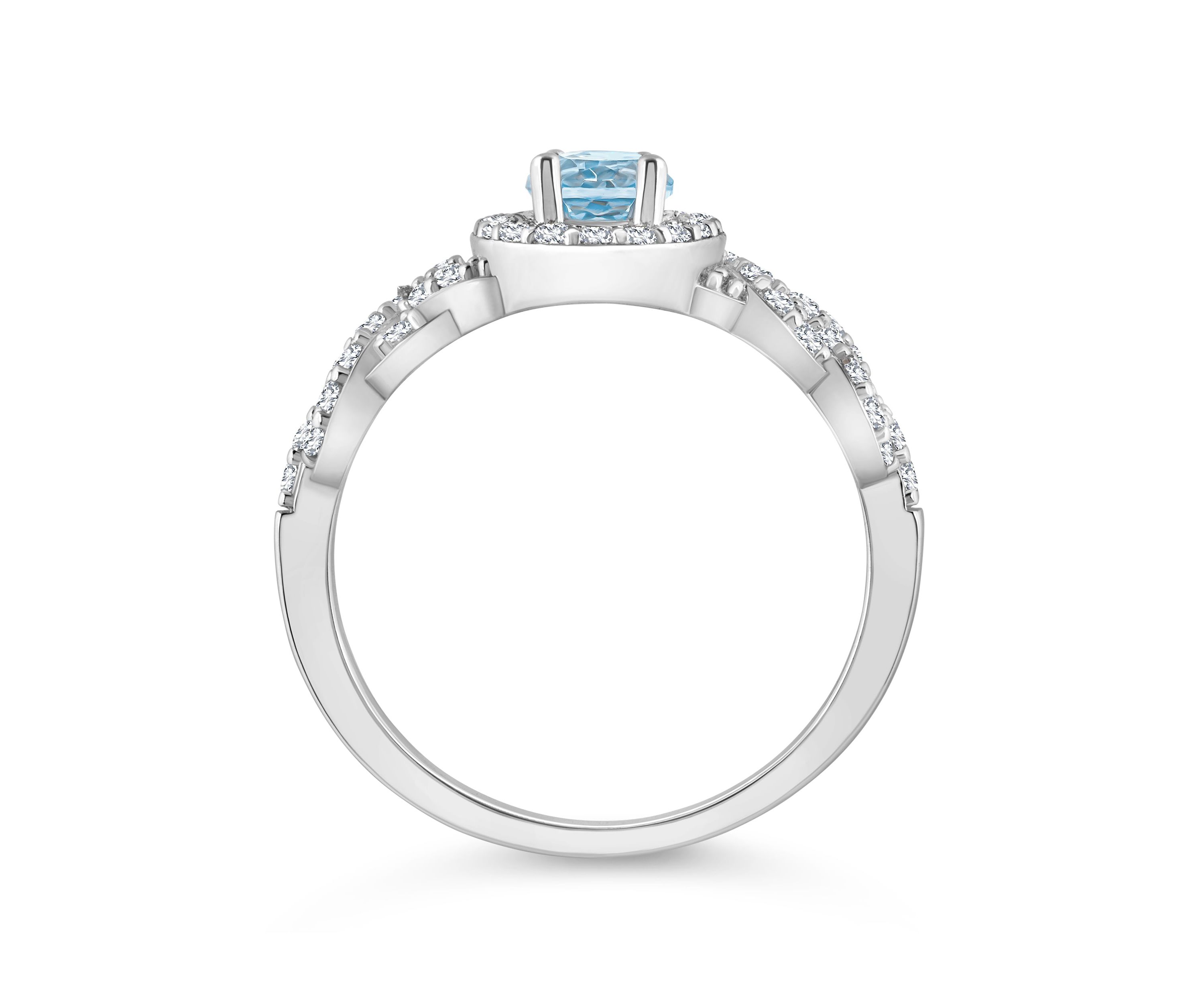 Sterling Silver 7x5mm Oval Sky Blue Topaz and White Topaz Accent Ring