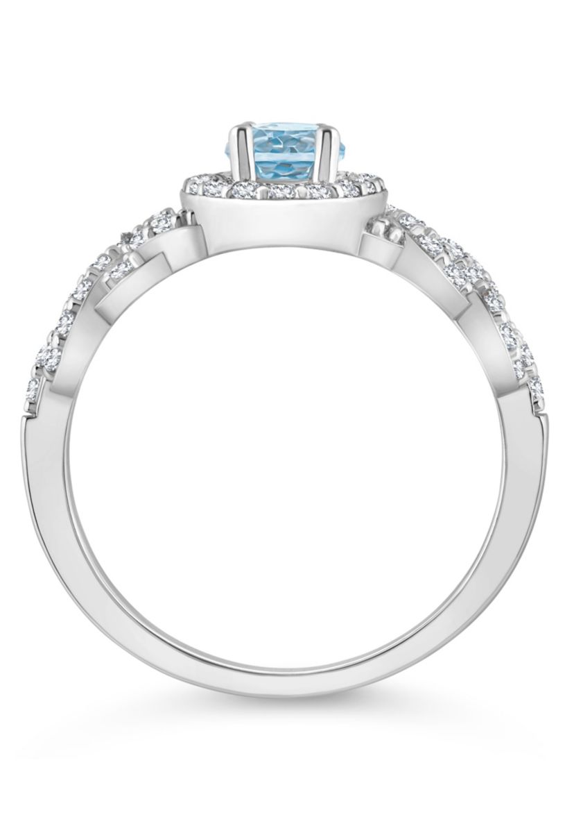 Sterling Silver 7x5mm Oval Sky Blue Topaz and White Topaz Accent Ring
