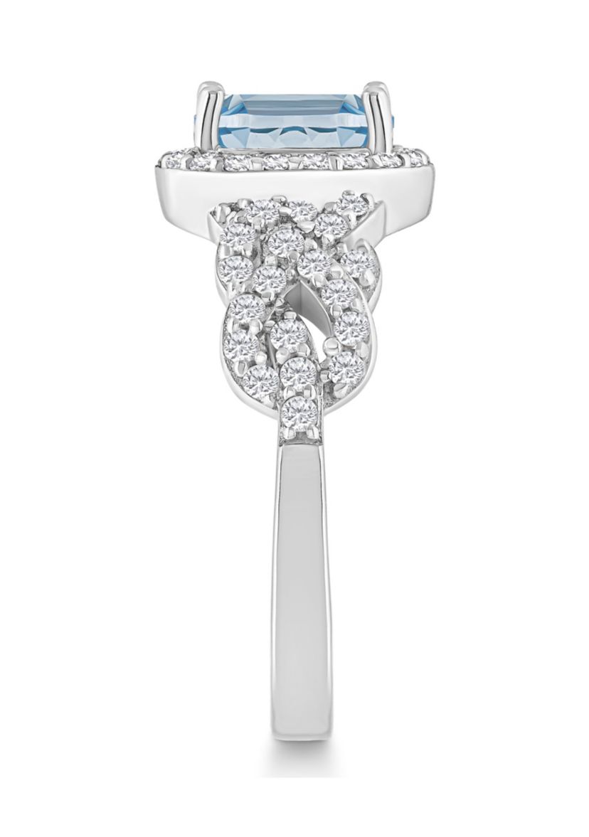 Sterling Silver 7x5mm Oval Sky Blue Topaz and White Topaz Accent Ring