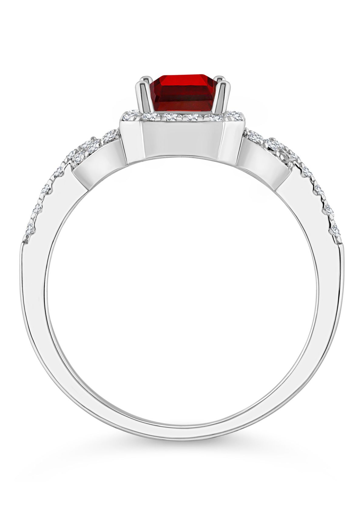 Sterling Silver 7x5mm Emerald Cut Garnet and White Topaz Accent Ring