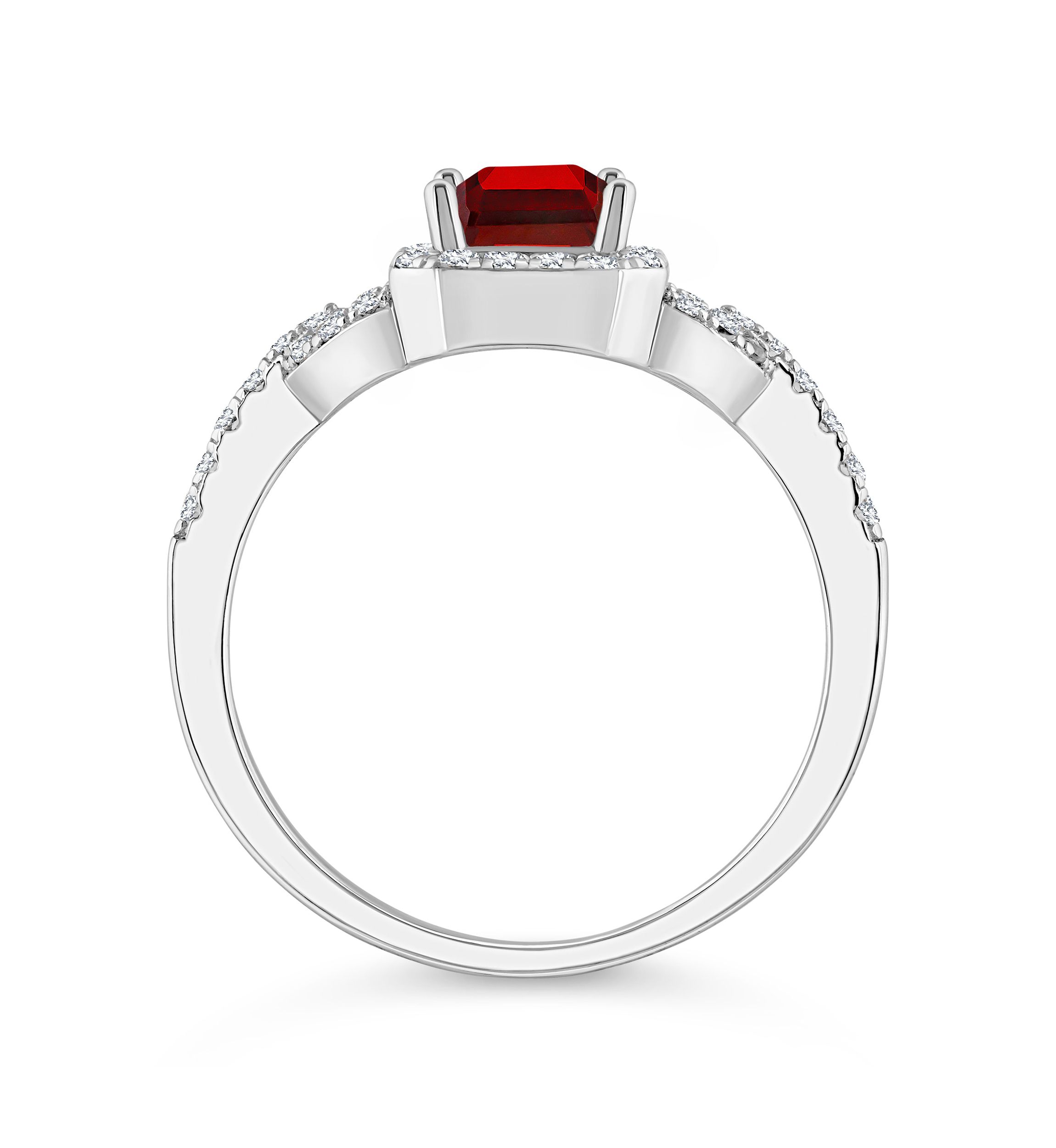 Sterling Silver 7x5mm Emerald Cut Garnet and White Topaz Accent Ring