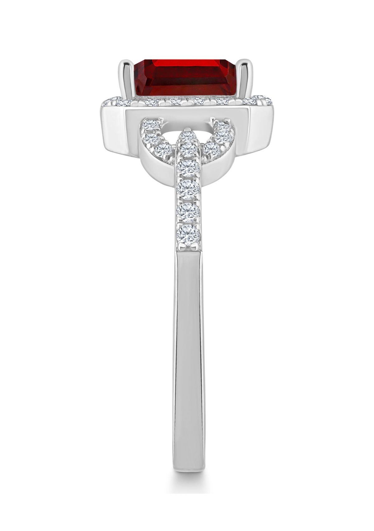 Sterling Silver 7x5mm Emerald Cut Garnet and White Topaz Accent Ring