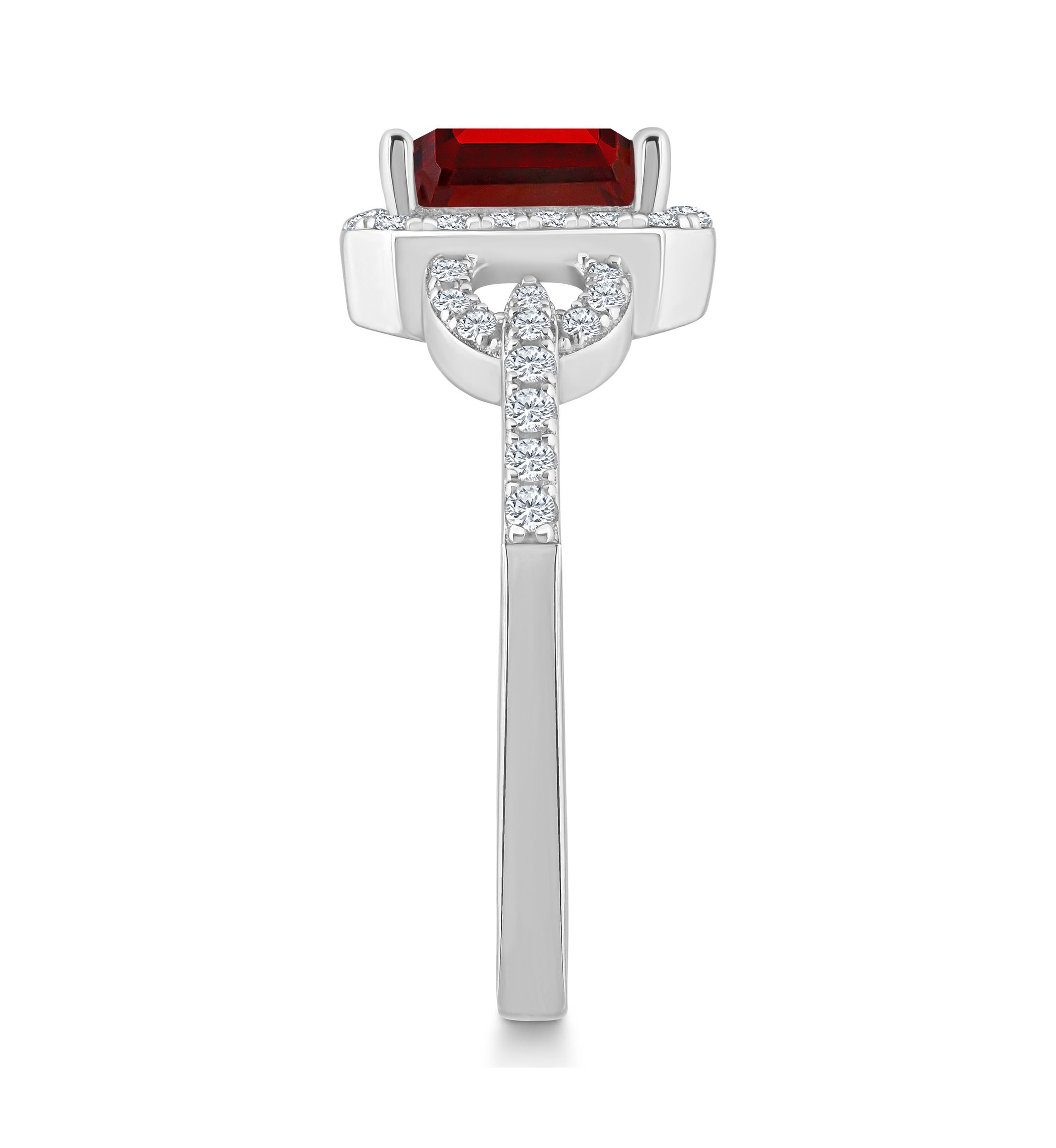 Sterling Silver 7x5mm Emerald Cut Garnet and White Topaz Accent Ring