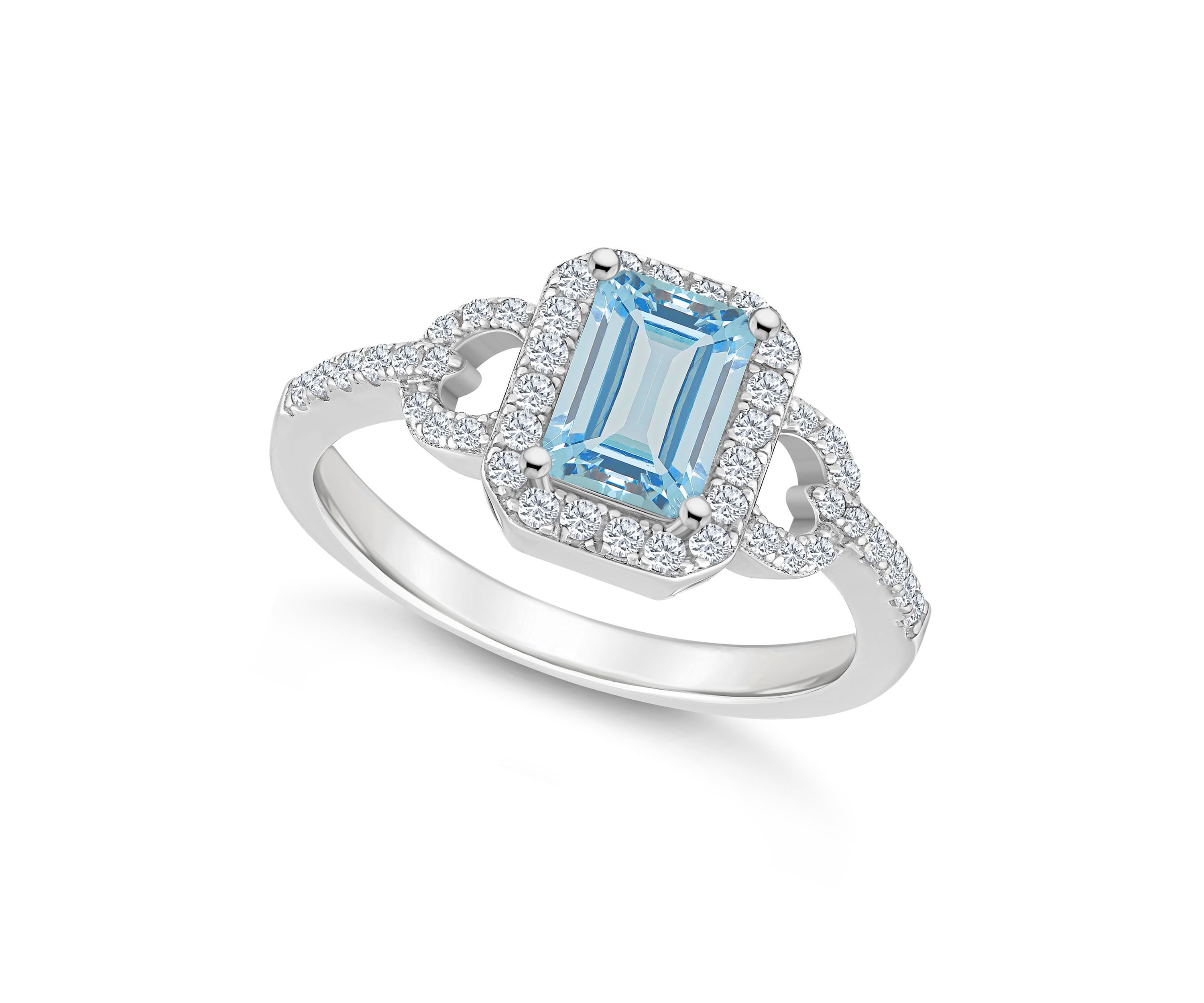 Sterling Silver 7x5mm Emerald Cut Sky Blue Topaz and White Topaz Accent Ring