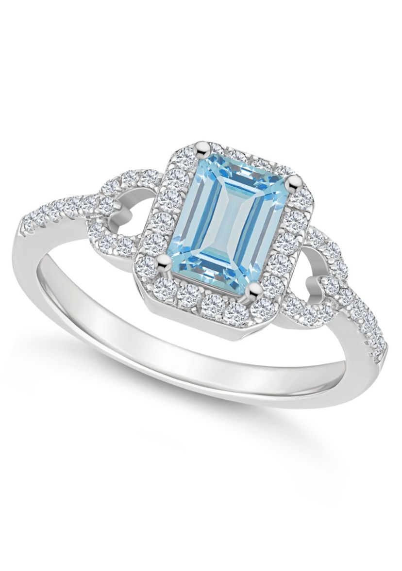 Sterling Silver 7x5mm Emerald Cut Sky Blue Topaz and White Topaz Accent Ring